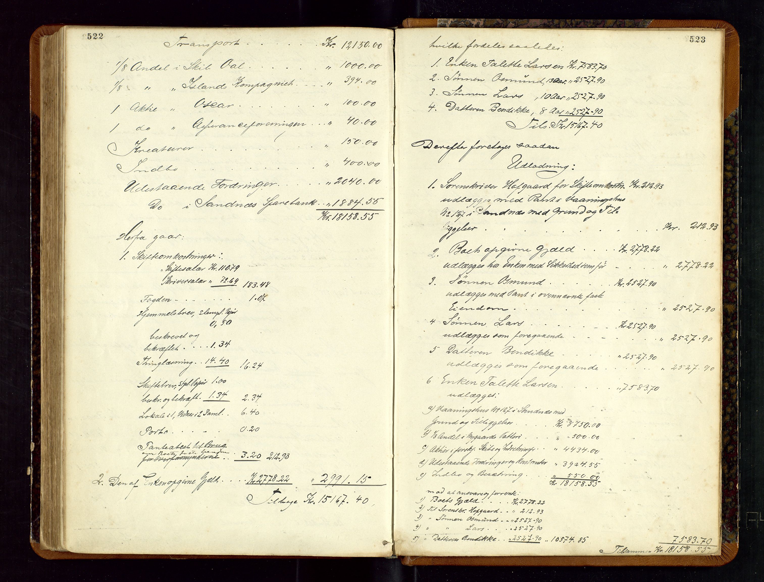 Jæren sorenskriveri, AV/SAST-A-100310/01/5/50/50BB/L0002: SKIFTEUTLODNINGSPROTOKOLL, 1877-1882, s. 522-523