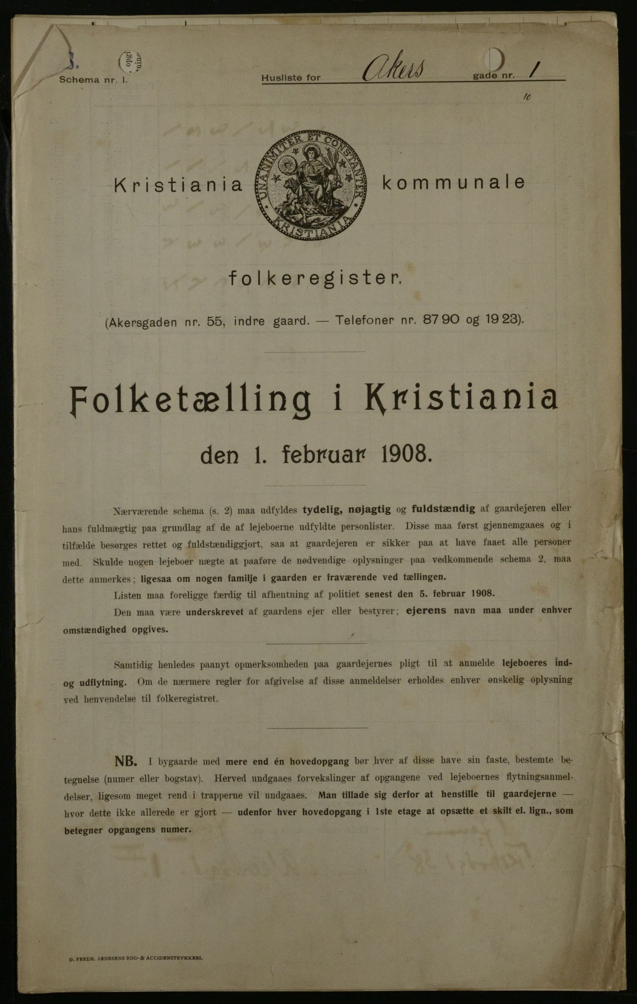 OBA, Kommunal folketelling 1.2.1908 for Kristiania kjøpstad, 1908, s. 307