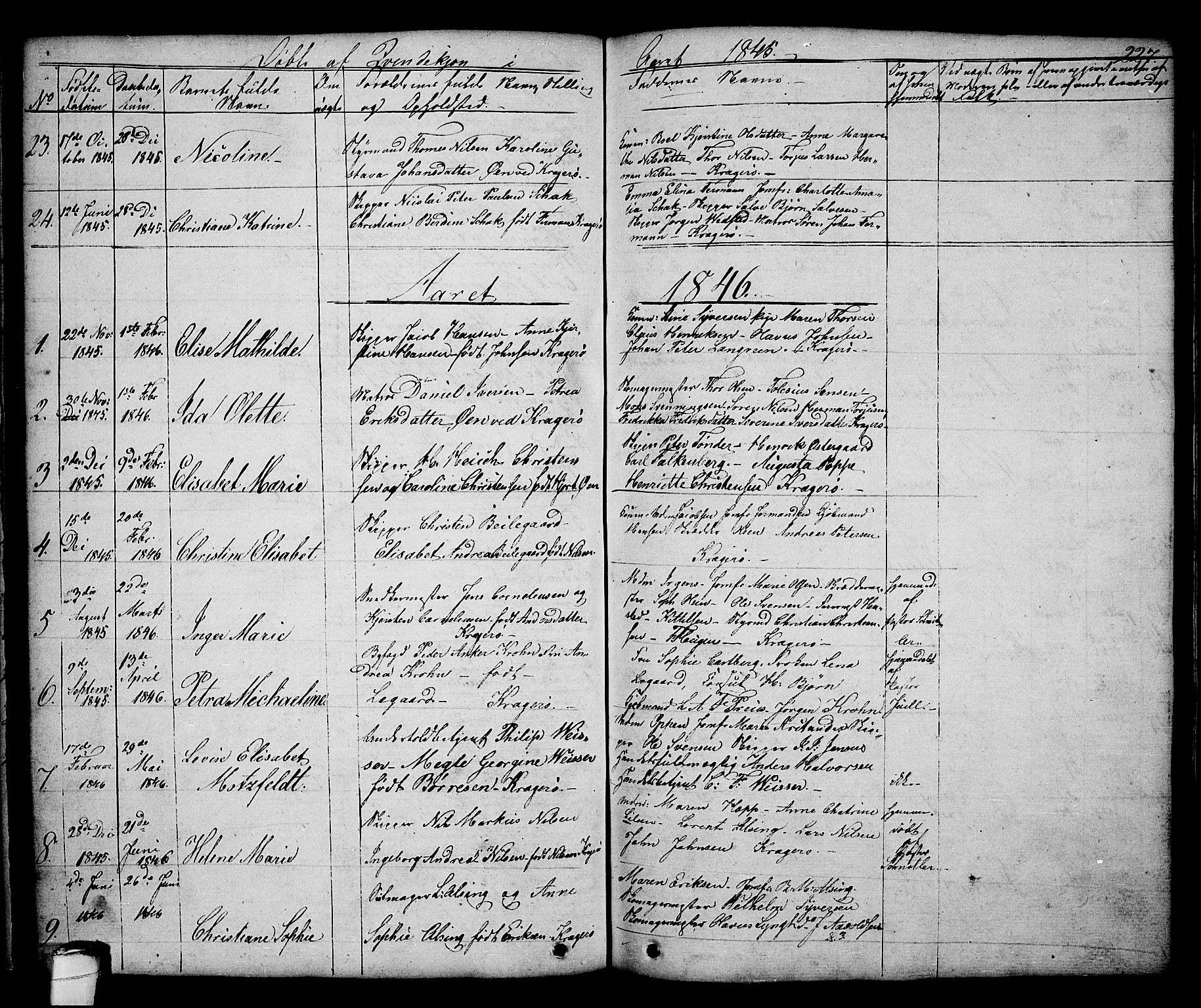 Kragerø kirkebøker, AV/SAKO-A-278/G/Ga/L0003: Klokkerbok nr. 3, 1832-1852, s. 227