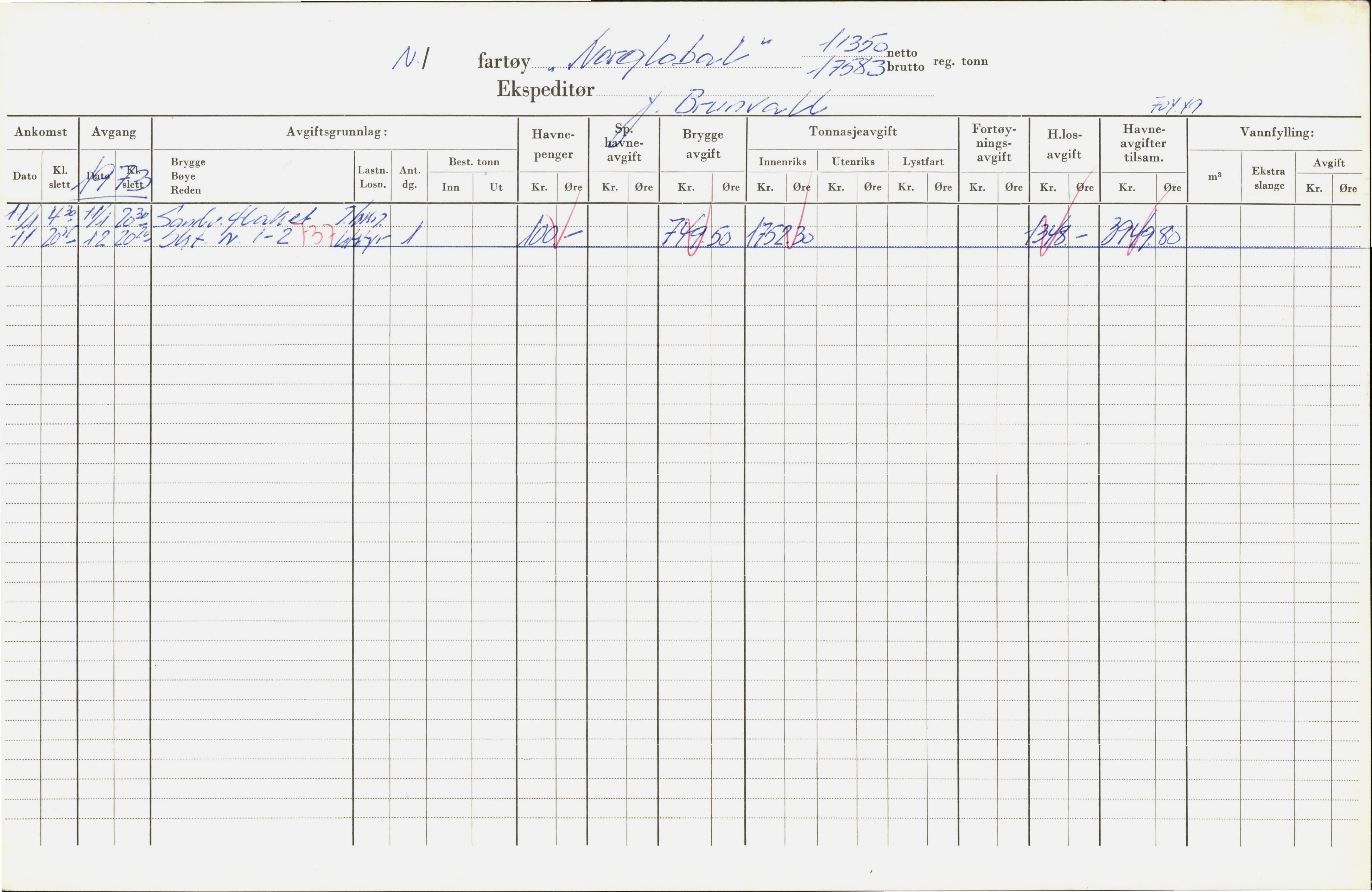 Bergen kommune. Havnekontor/havnefogd, BBA/A-0742/H/Ha/Hac/L0041: Skipsregister Nordglobal-Oksywie, 1941-1975