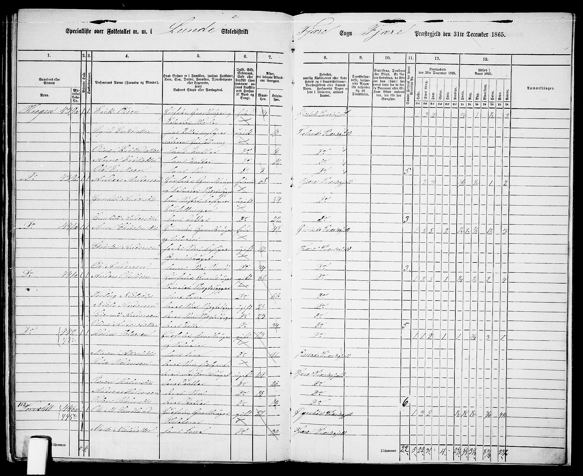 RA, Folketelling 1865 for 0923L Fjære prestegjeld, Fjære sokn, 1865, s. 172