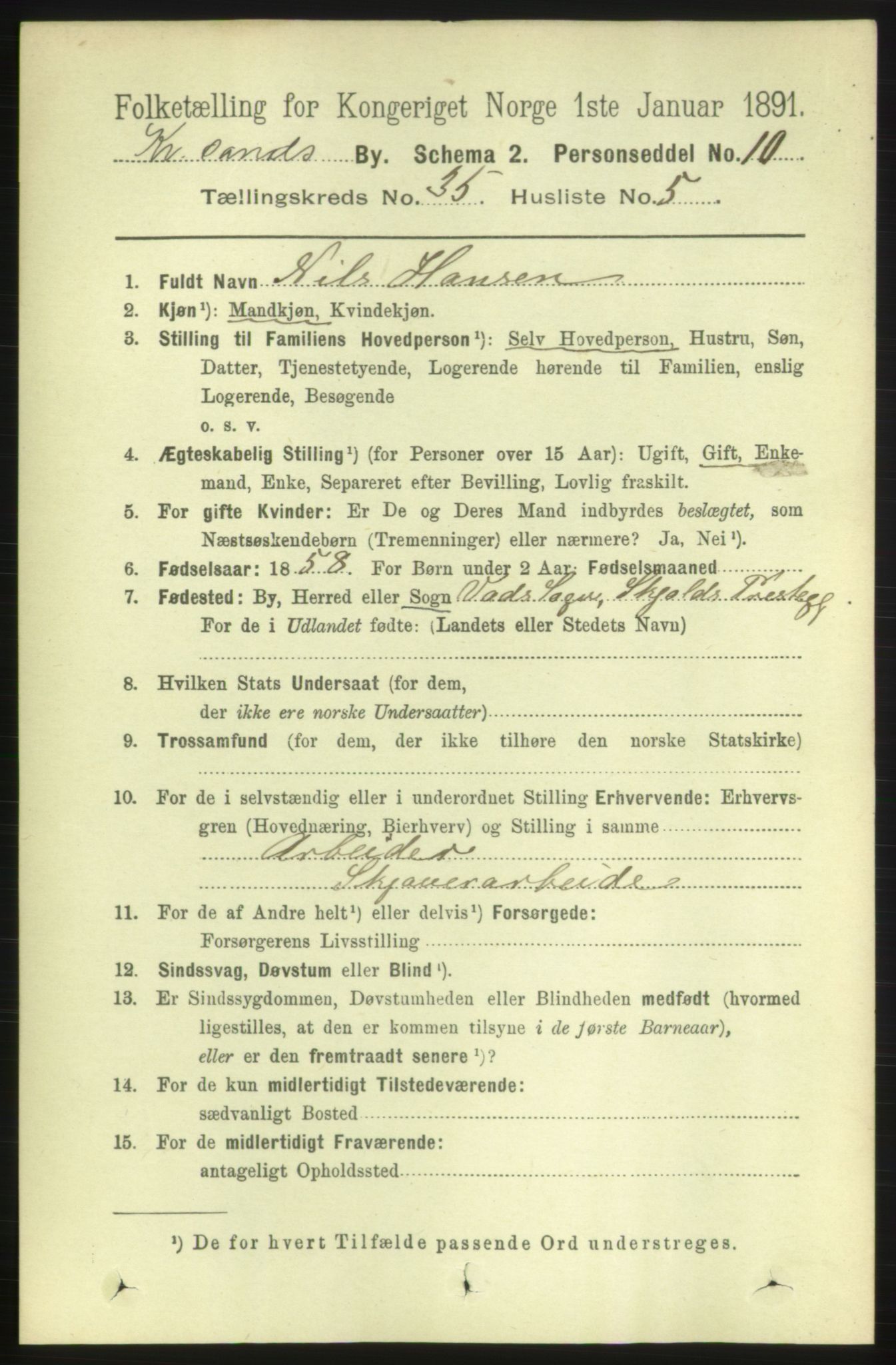 RA, Folketelling 1891 for 1001 Kristiansand kjøpstad, 1891, s. 11071