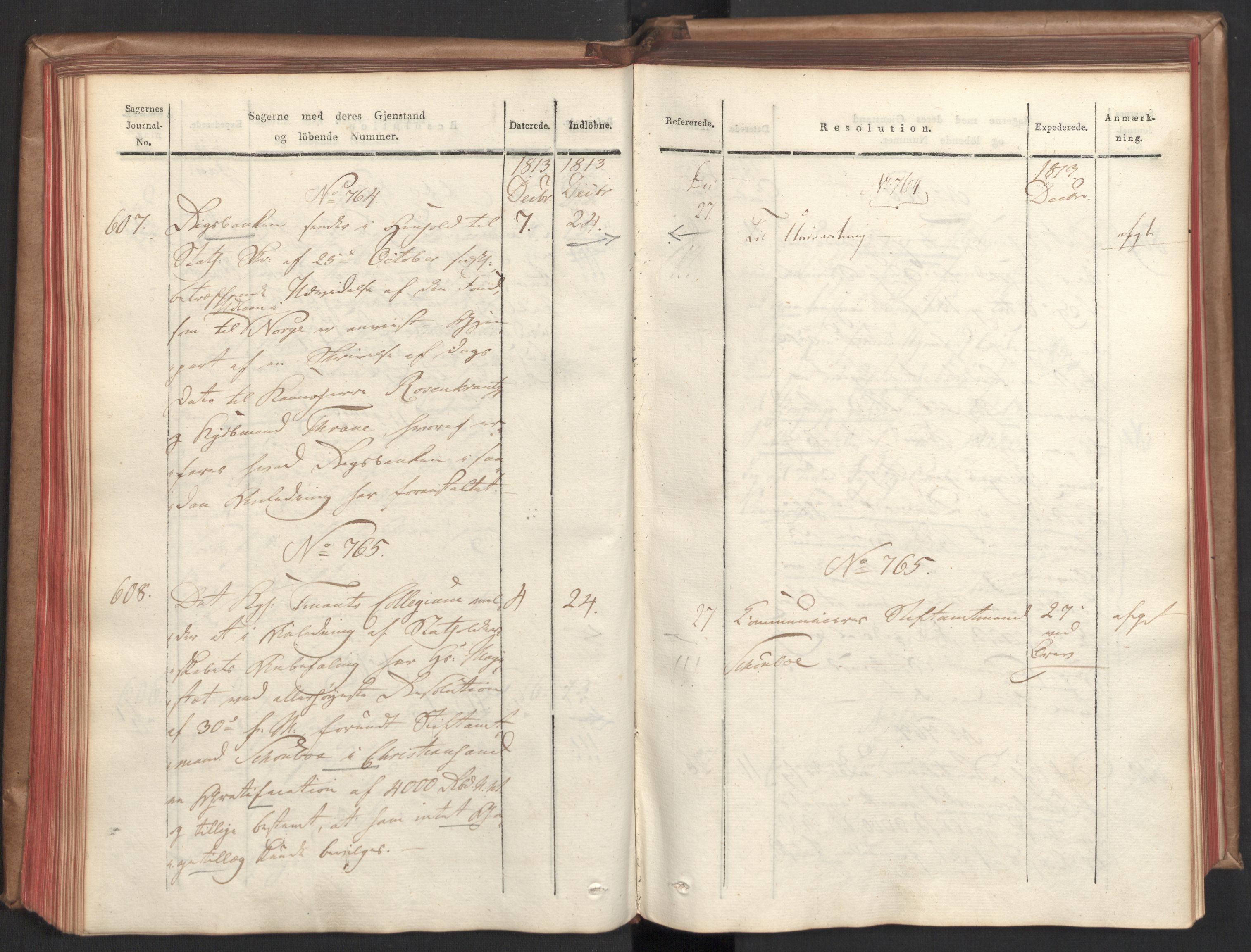 Stattholderembetet 1810-1814, 2. kontor (Kontor B), AV/RA-EA-5432/Aa/L0003: Kollegial referatprotokoll,  j.nr. 512-627,  l.nr. 640-786, 1813-1814, s. 85