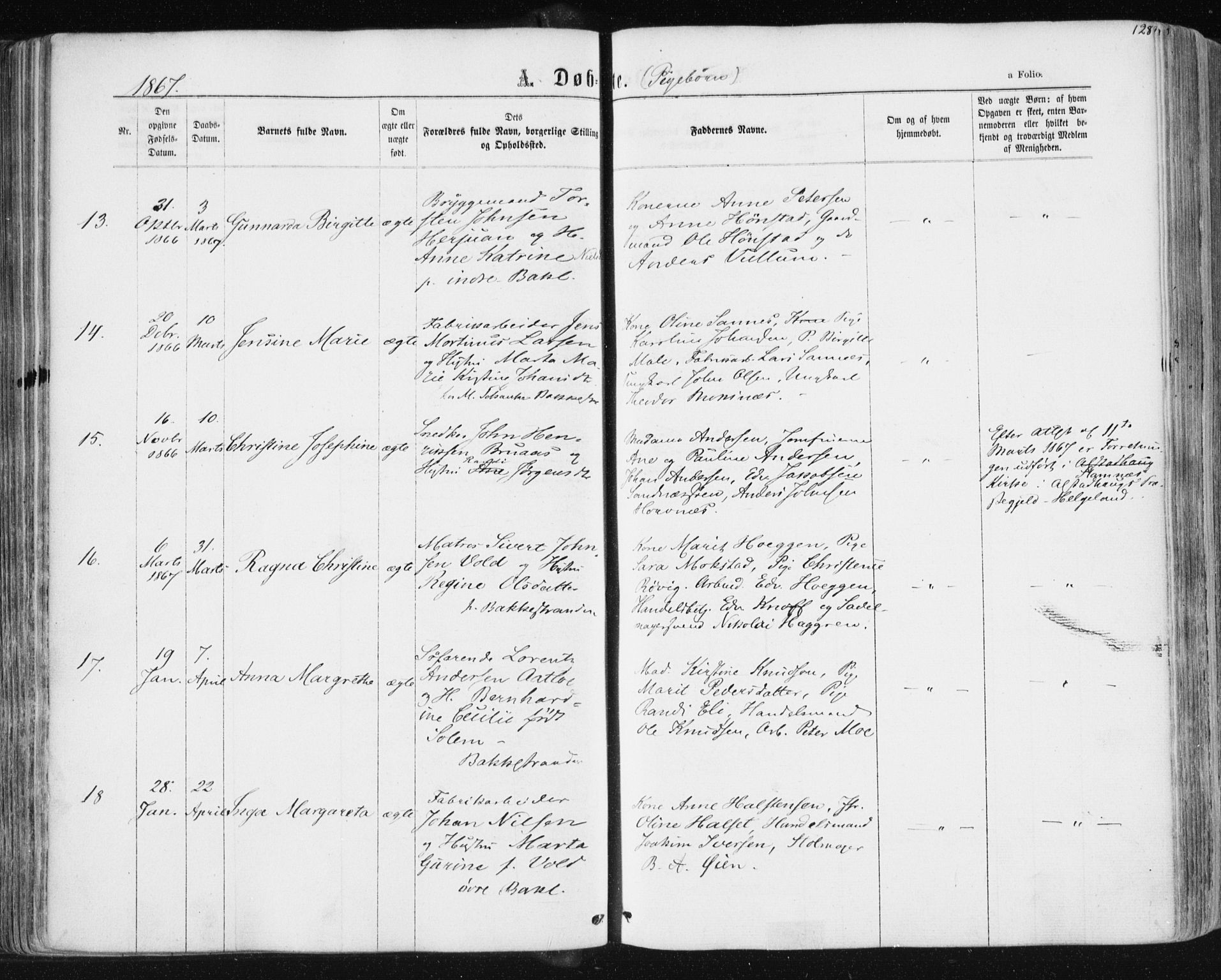 Ministerialprotokoller, klokkerbøker og fødselsregistre - Sør-Trøndelag, SAT/A-1456/604/L0186: Ministerialbok nr. 604A07, 1866-1877, s. 128