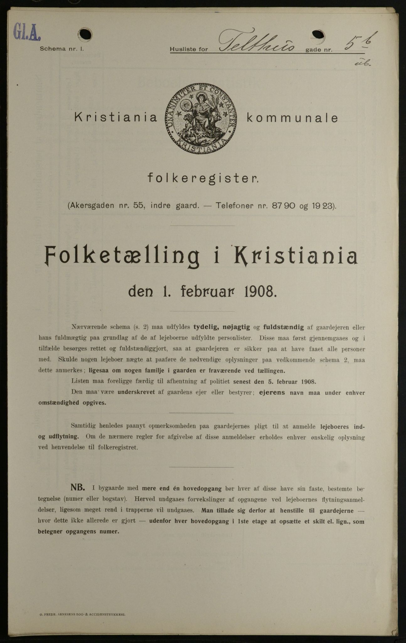 OBA, Kommunal folketelling 1.2.1908 for Kristiania kjøpstad, 1908, s. 96716