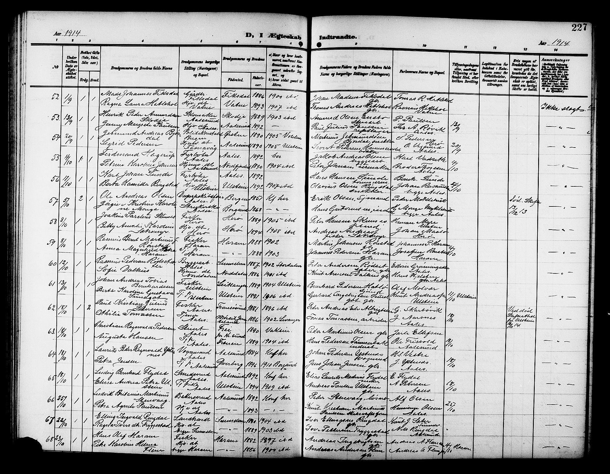 Ministerialprotokoller, klokkerbøker og fødselsregistre - Møre og Romsdal, SAT/A-1454/529/L0470: Klokkerbok nr. 529C07, 1907-1917, s. 227