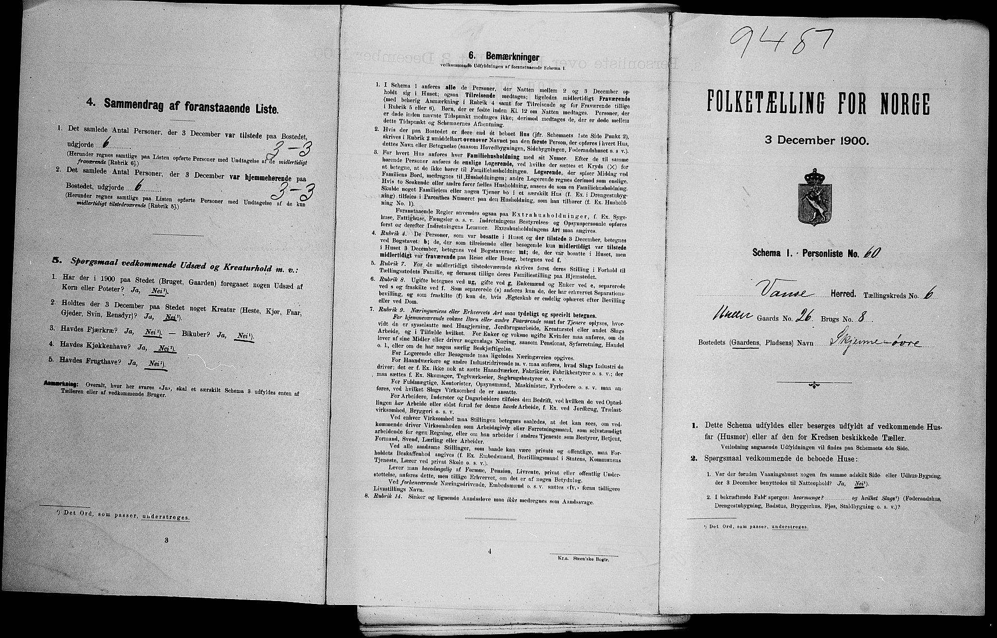 SAK, Folketelling 1900 for 1041 Vanse herred, 1900, s. 1135