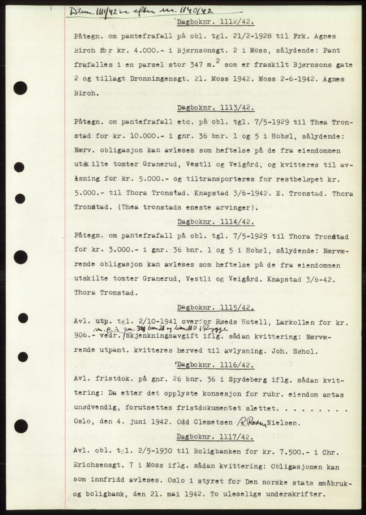Moss sorenskriveri, SAO/A-10168: Pantebok nr. C10, 1938-1950, Dagboknr: 1112/1942