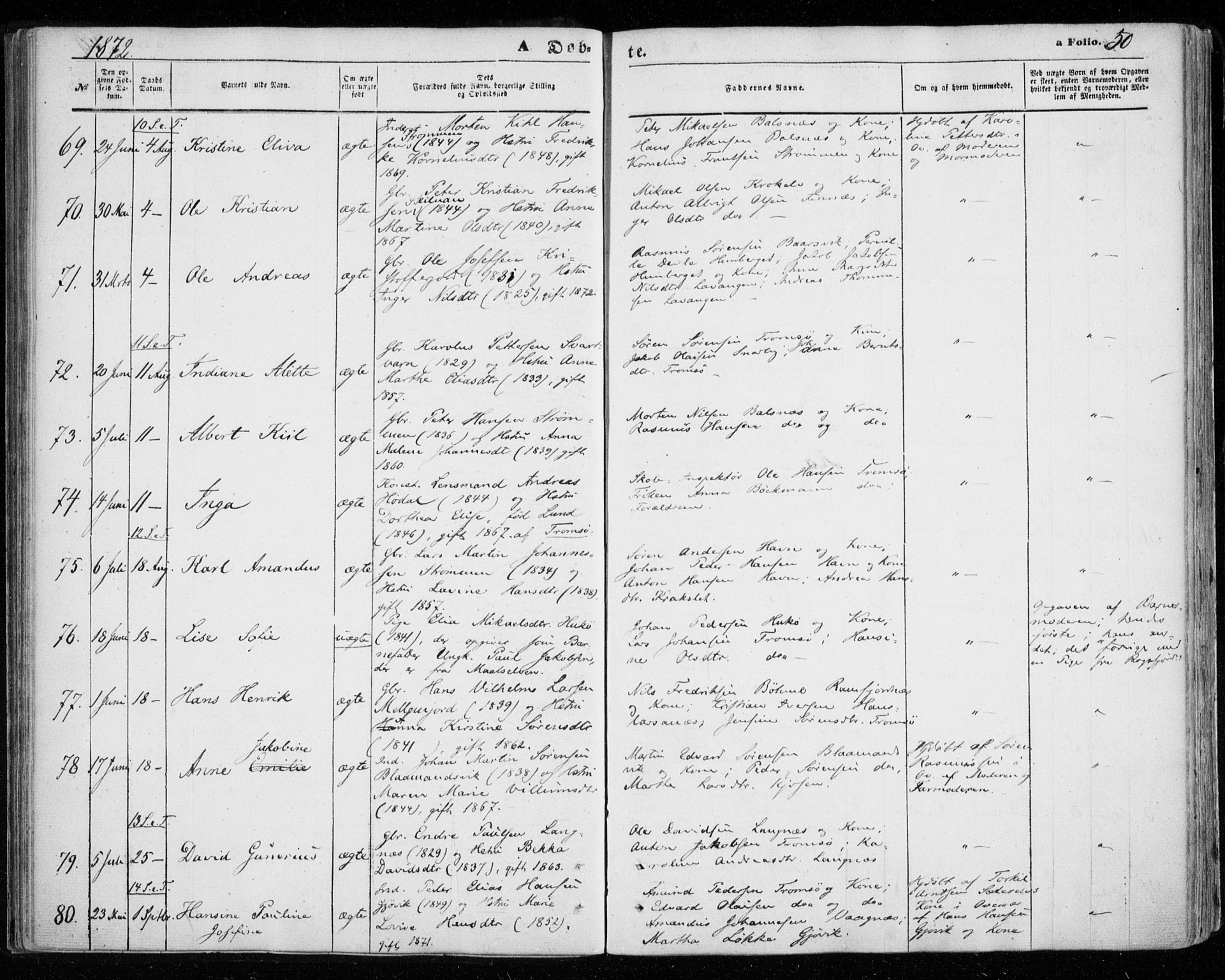 Tromsøysund sokneprestkontor, AV/SATØ-S-1304/G/Ga/L0002kirke: Ministerialbok nr. 2, 1867-1875, s. 50