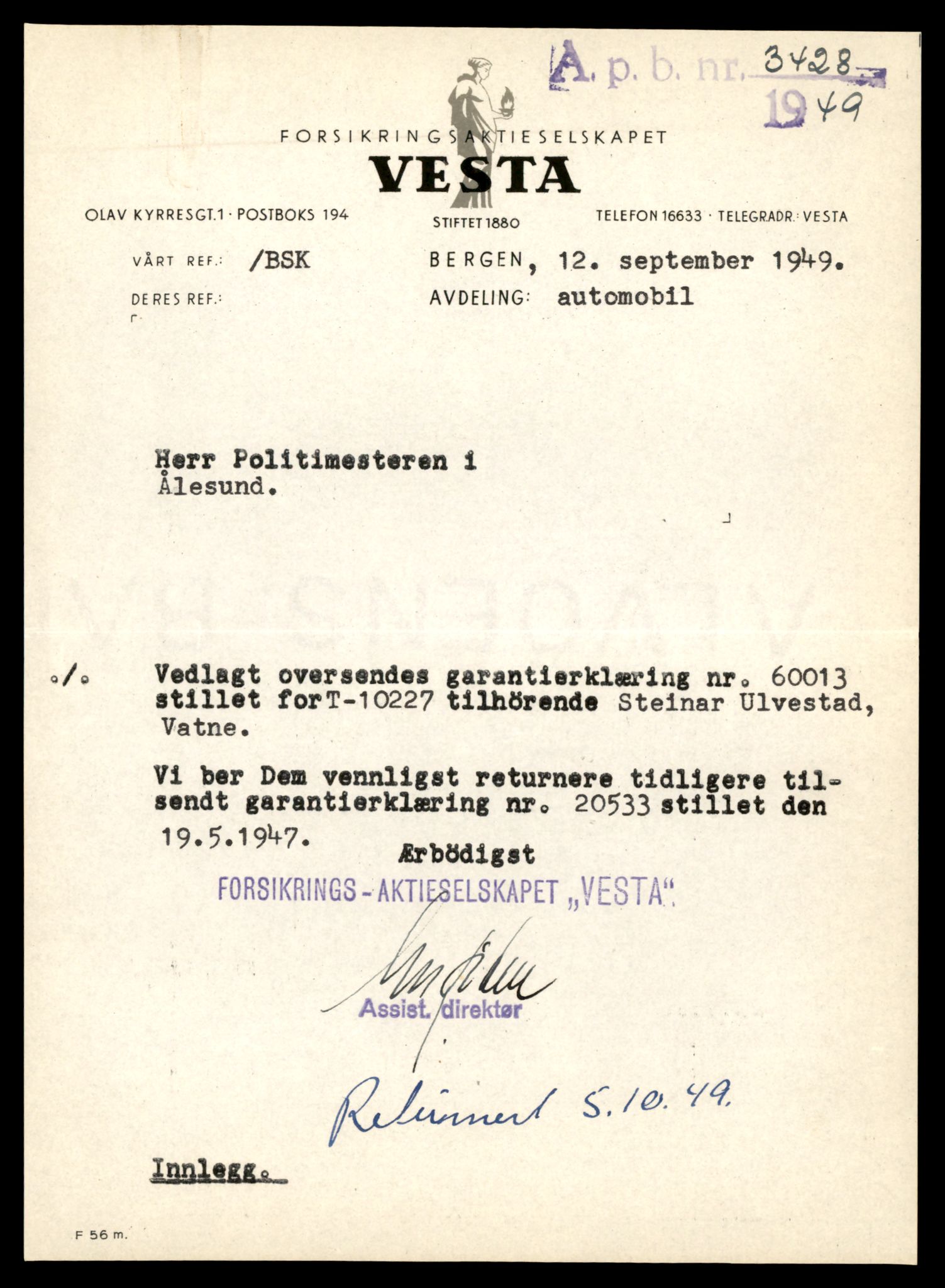 Møre og Romsdal vegkontor - Ålesund trafikkstasjon, AV/SAT-A-4099/F/Fe/L0033: Registreringskort for kjøretøy T 12151 - T 12474, 1927-1998, s. 1285