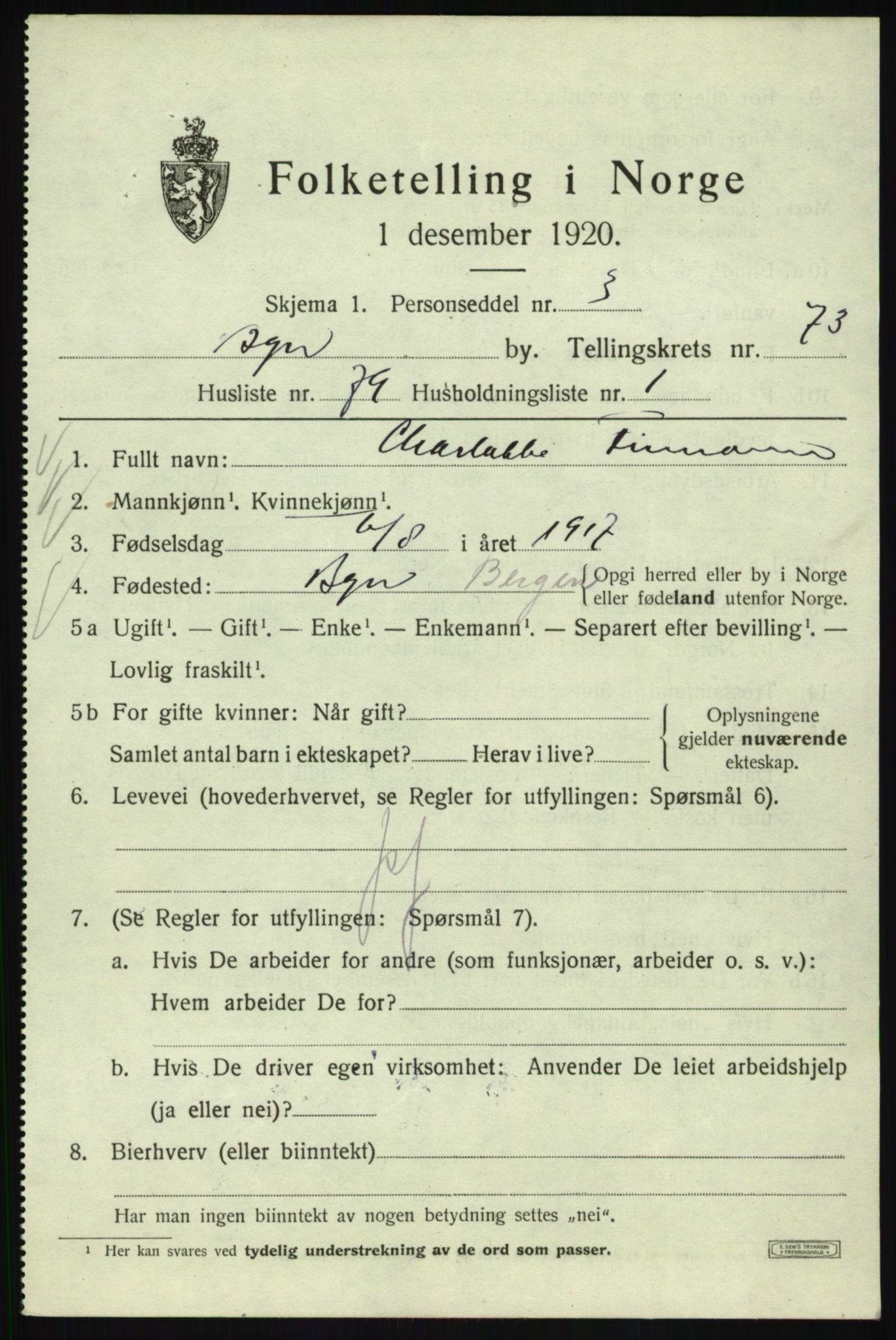 SAB, Folketelling 1920 for 1301 Bergen kjøpstad, 1920, s. 144427