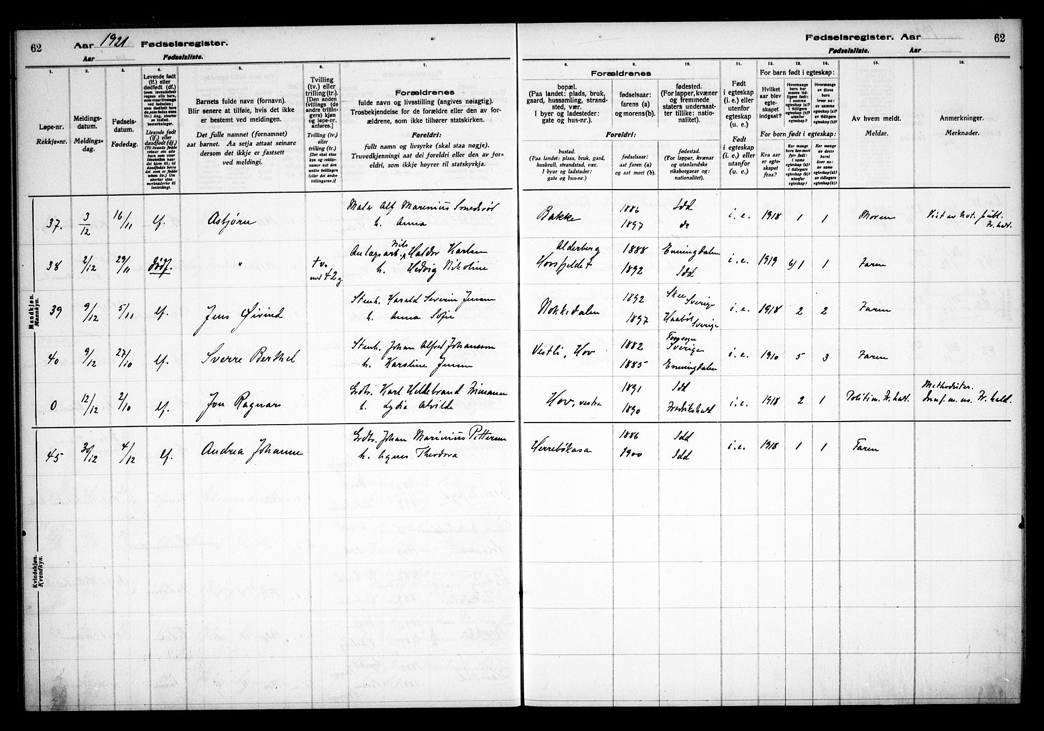 Idd prestekontor Kirkebøker, AV/SAO-A-10911/J/Ja/L0001: Fødselsregister nr. I 1, 1916-1937, s. 62