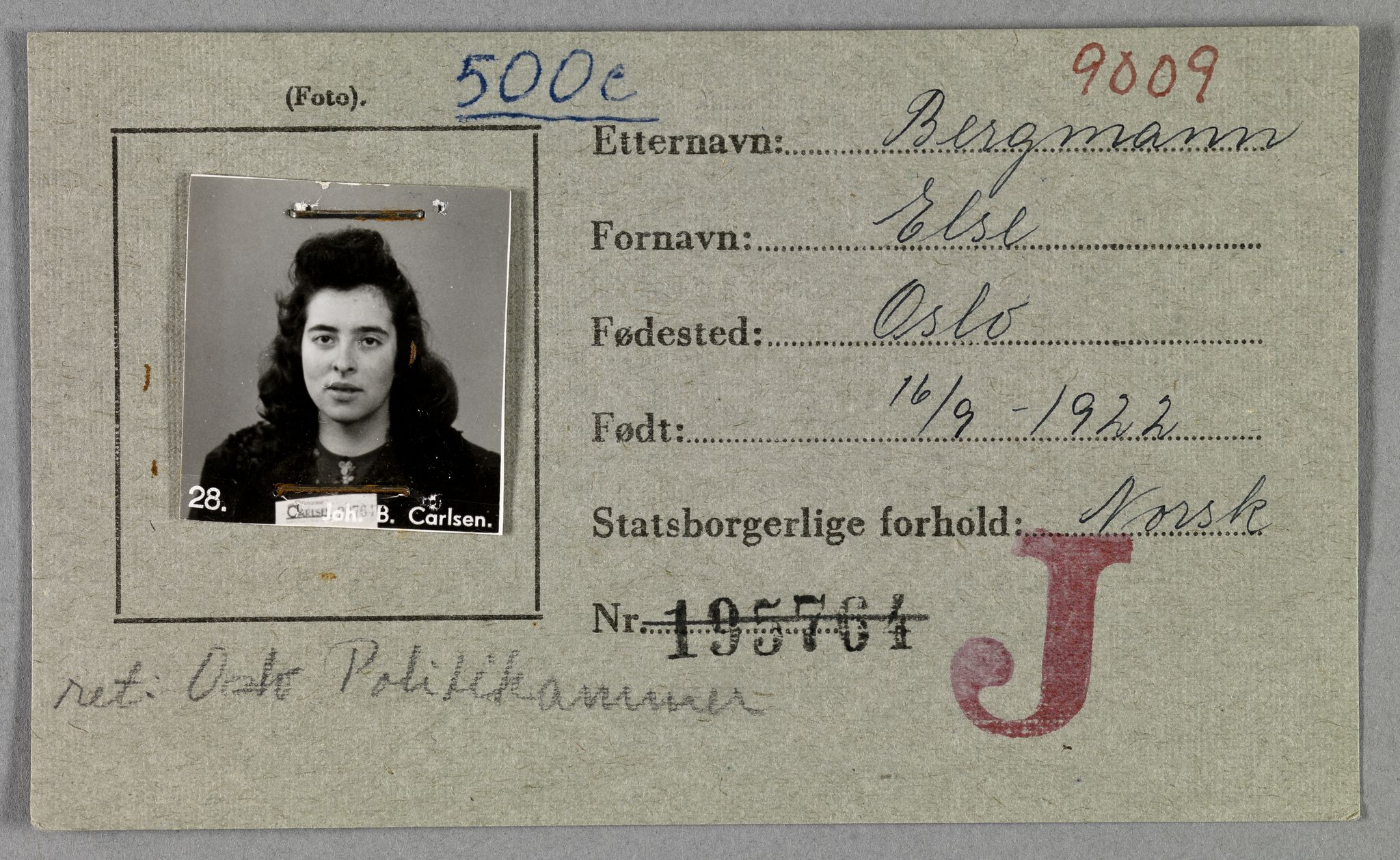 Sosialdepartementet, Våre Falne, AV/RA-S-1708/E/Ee/Eea/L0021A: Legitimasjonskort med fotografier for jøder, 1941-1942, s. 29
