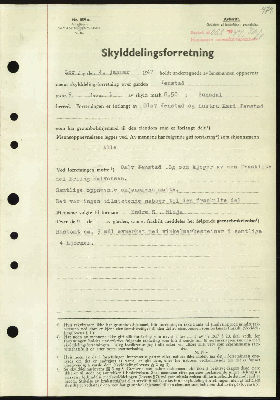 Nordmøre sorenskriveri, SAT/A-4132/1/2/2Ca: Pantebok nr. A103, 1946-1947, Dagboknr: 228/1947