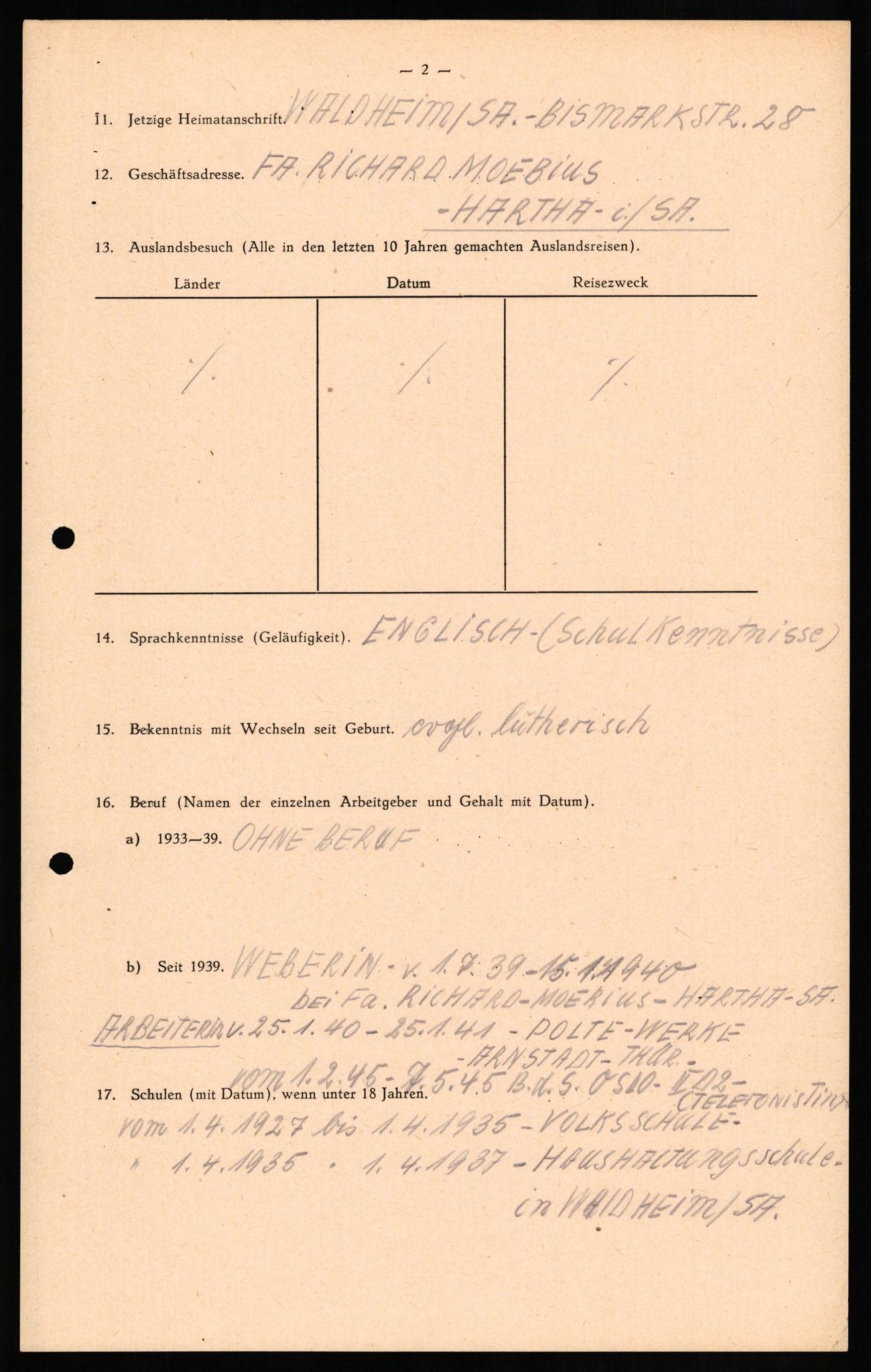 Forsvaret, Forsvarets overkommando II, RA/RAFA-3915/D/Db/L0017: CI Questionaires. Tyske okkupasjonsstyrker i Norge. Tyskere., 1945-1946, s. 398