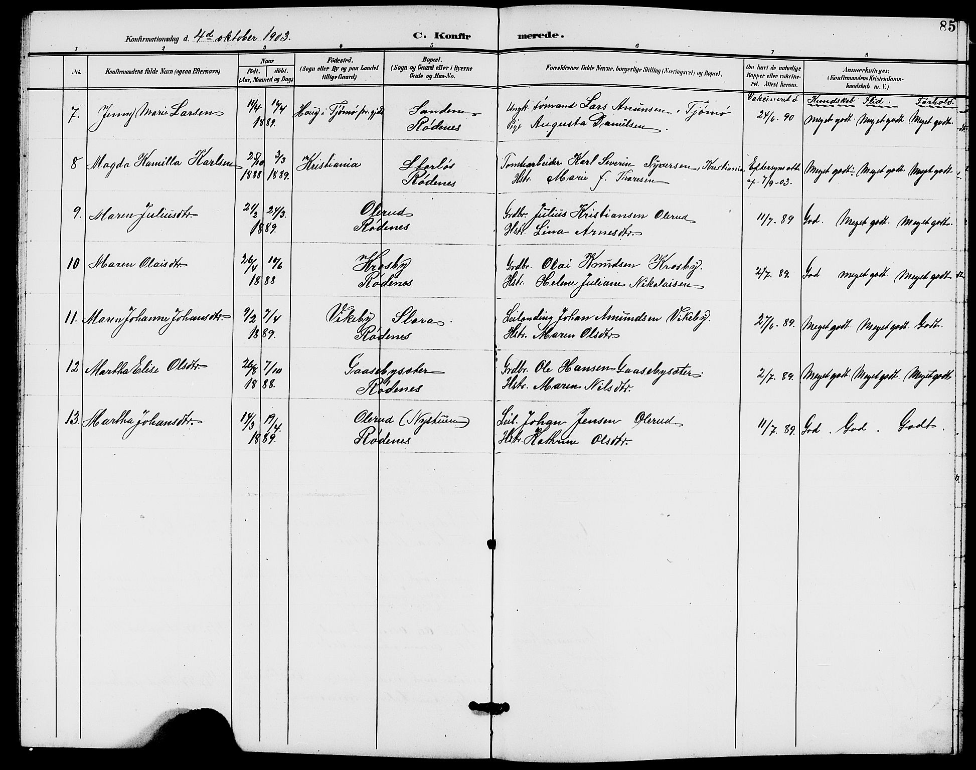 Rødenes prestekontor Kirkebøker, AV/SAO-A-2005/G/Ga/L0002: Klokkerbok nr. I 2, 1901-1910, s. 85