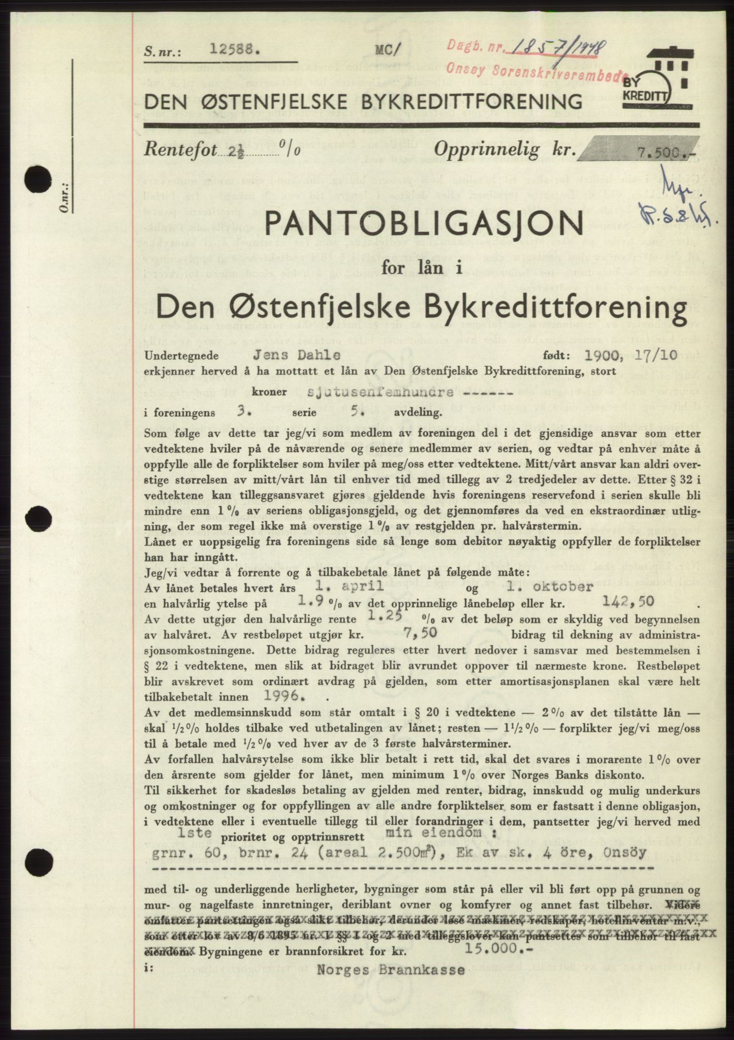 Onsøy sorenskriveri, SAO/A-10474/G/Ga/Gac/L0007: Pantebok nr. B 14-7, 1948-1948, Dagboknr: 1857/1948