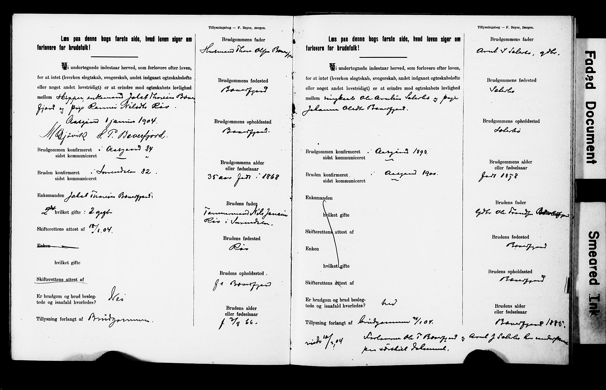 Ministerialprotokoller, klokkerbøker og fødselsregistre - Møre og Romsdal, AV/SAT-A-1454/592/L1028: Lysningsprotokoll nr. 592A06, 1903-1909