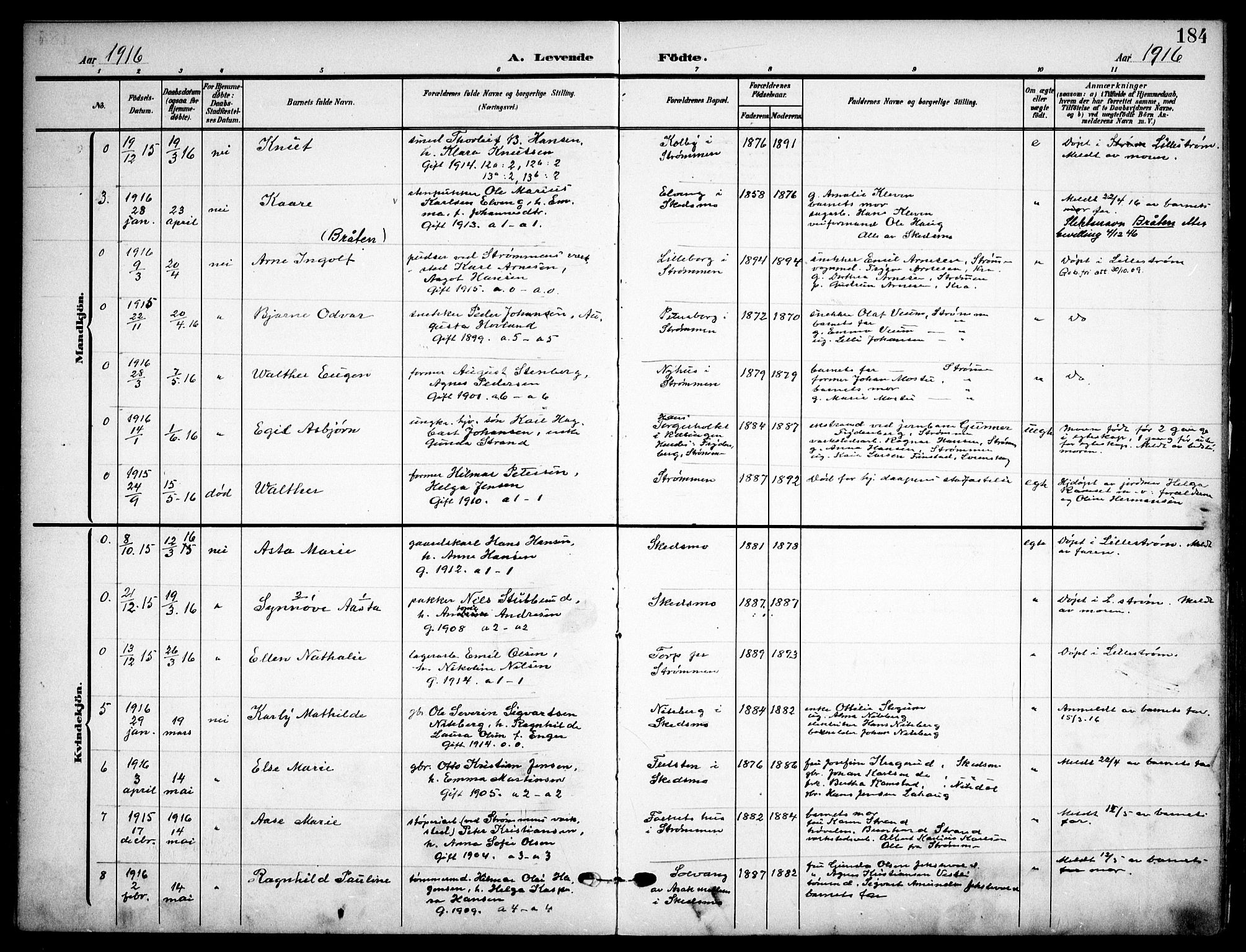 Skedsmo prestekontor Kirkebøker, AV/SAO-A-10033a/F/Fa/L0015: Ministerialbok nr. I 15, 1902-1917, s. 184