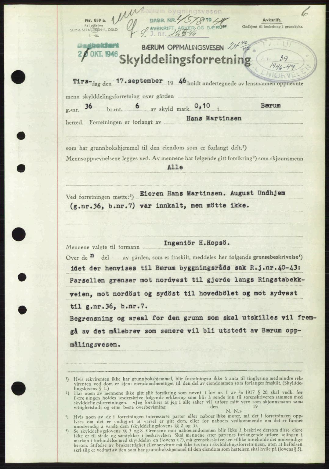 Aker herredsskriveri, AV/SAO-A-10896/G/Gb/Gbb/Gbbb/L0036: Pantebok nr. A82, 1946-1947, Dagboknr: 4518/1946