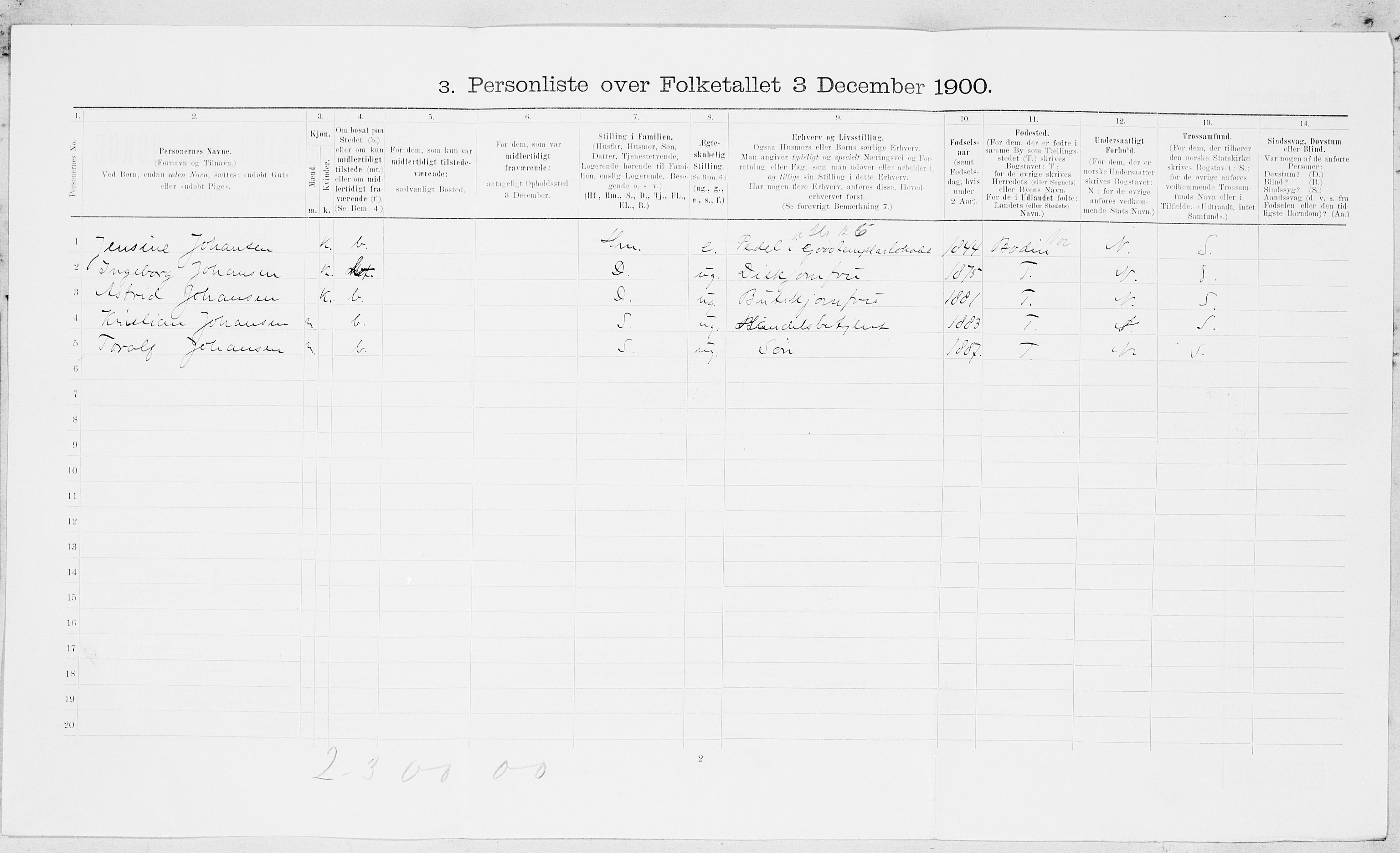 SAT, Folketelling 1900 for 1804 Bodø kjøpstad, 1900, s. 1195