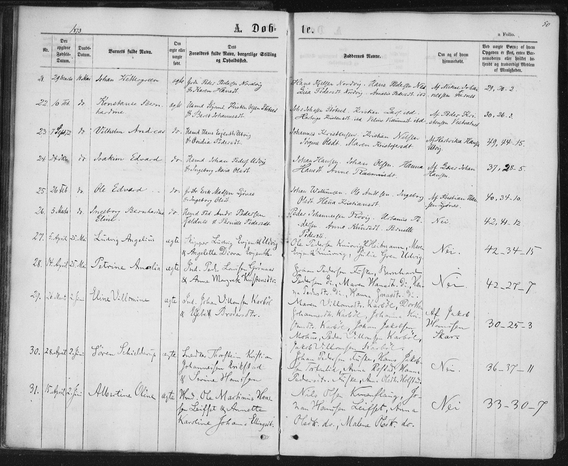 Ministerialprotokoller, klokkerbøker og fødselsregistre - Nordland, AV/SAT-A-1459/852/L0739: Ministerialbok nr. 852A09, 1866-1877, s. 50