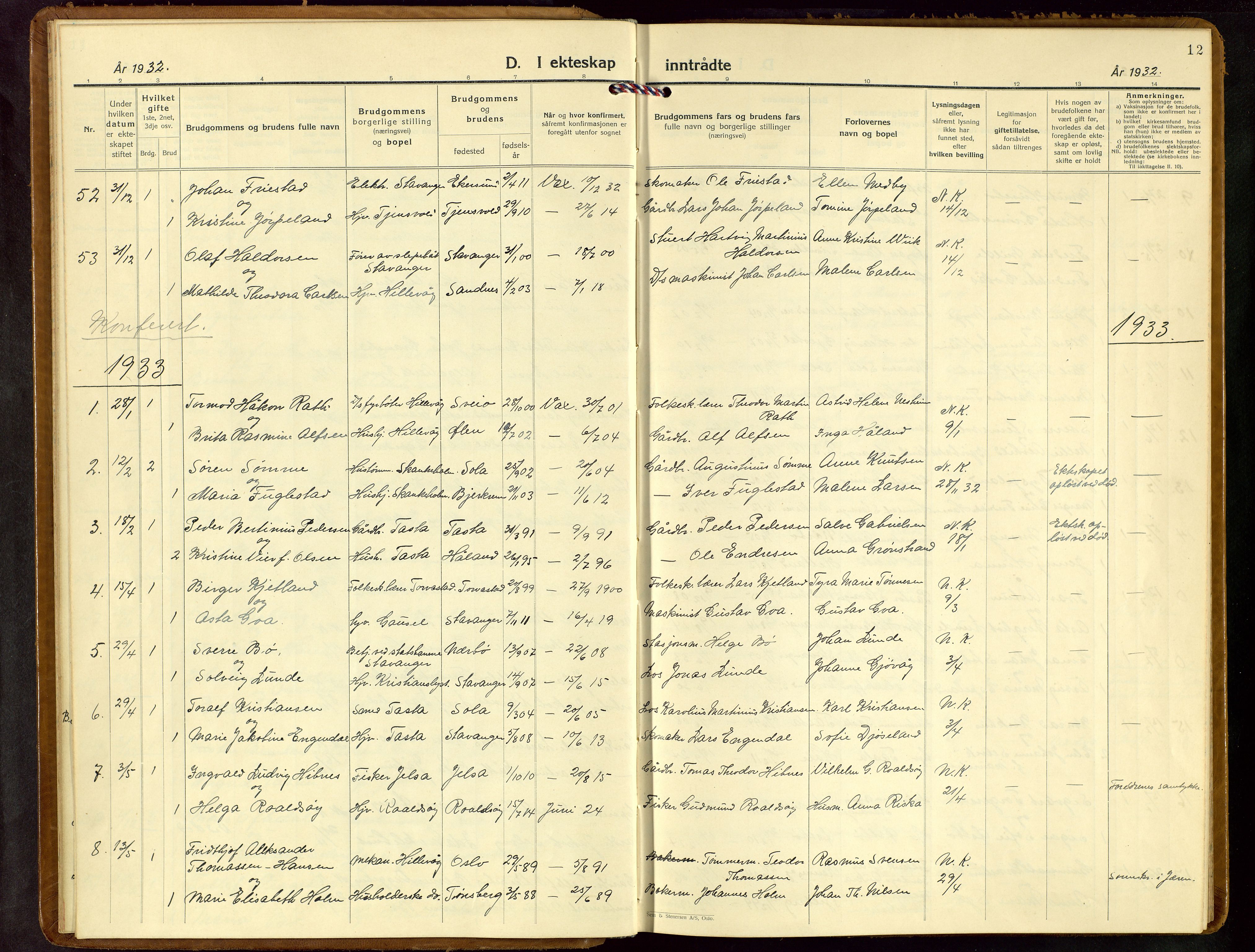 Hetland sokneprestkontor, AV/SAST-A-101826/30/30BB/L0013: Klokkerbok nr. B 13, 1931-1952, s. 12