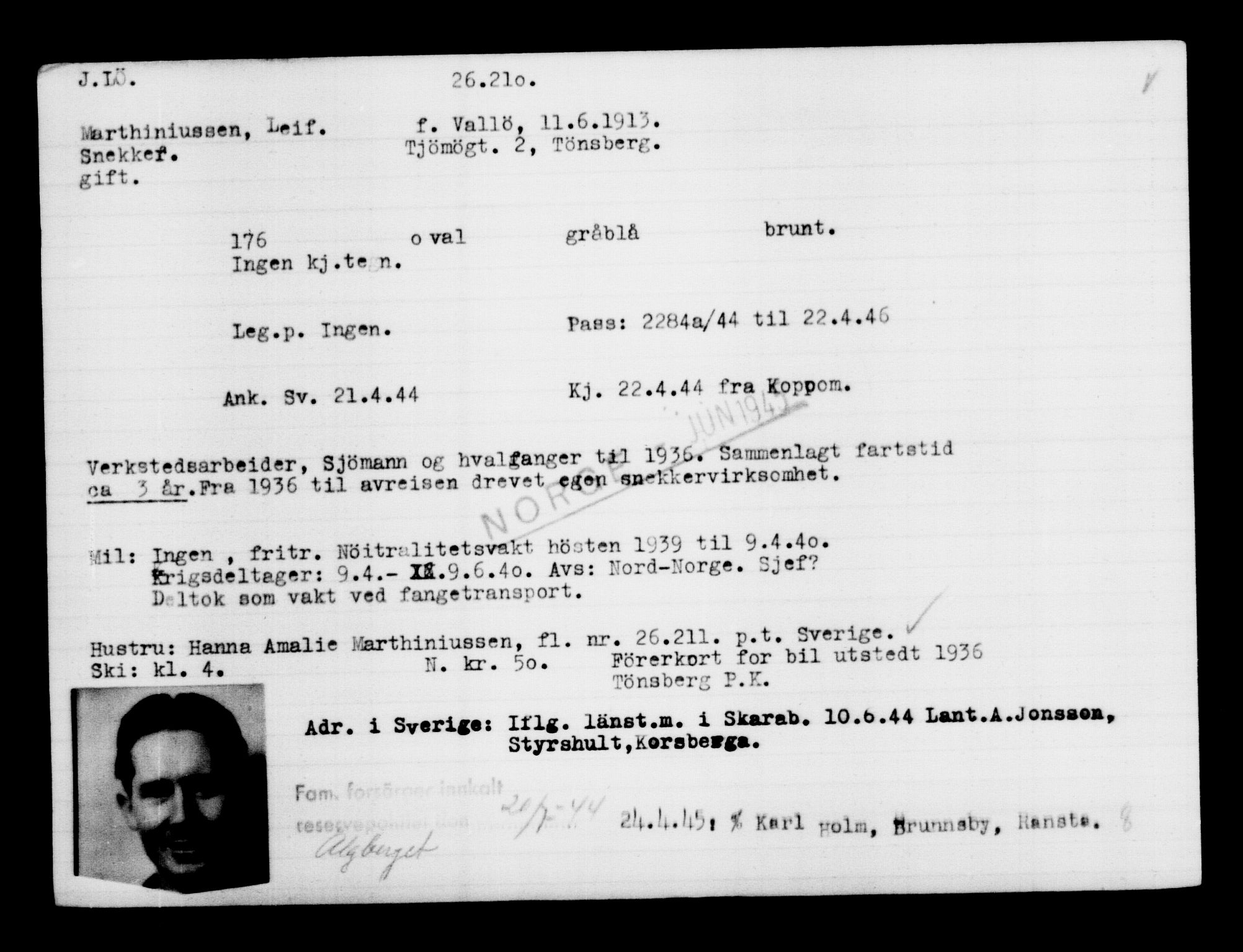 Utenriksstasjonene, Legasjonen i Stockholm, Flyktningkontoret, AV/RA-S-6753/V/Va/L0011: Kjesäterkartoteket, flyktninger med registreringsnr. 25300-28349, 1940-1945, s. 961