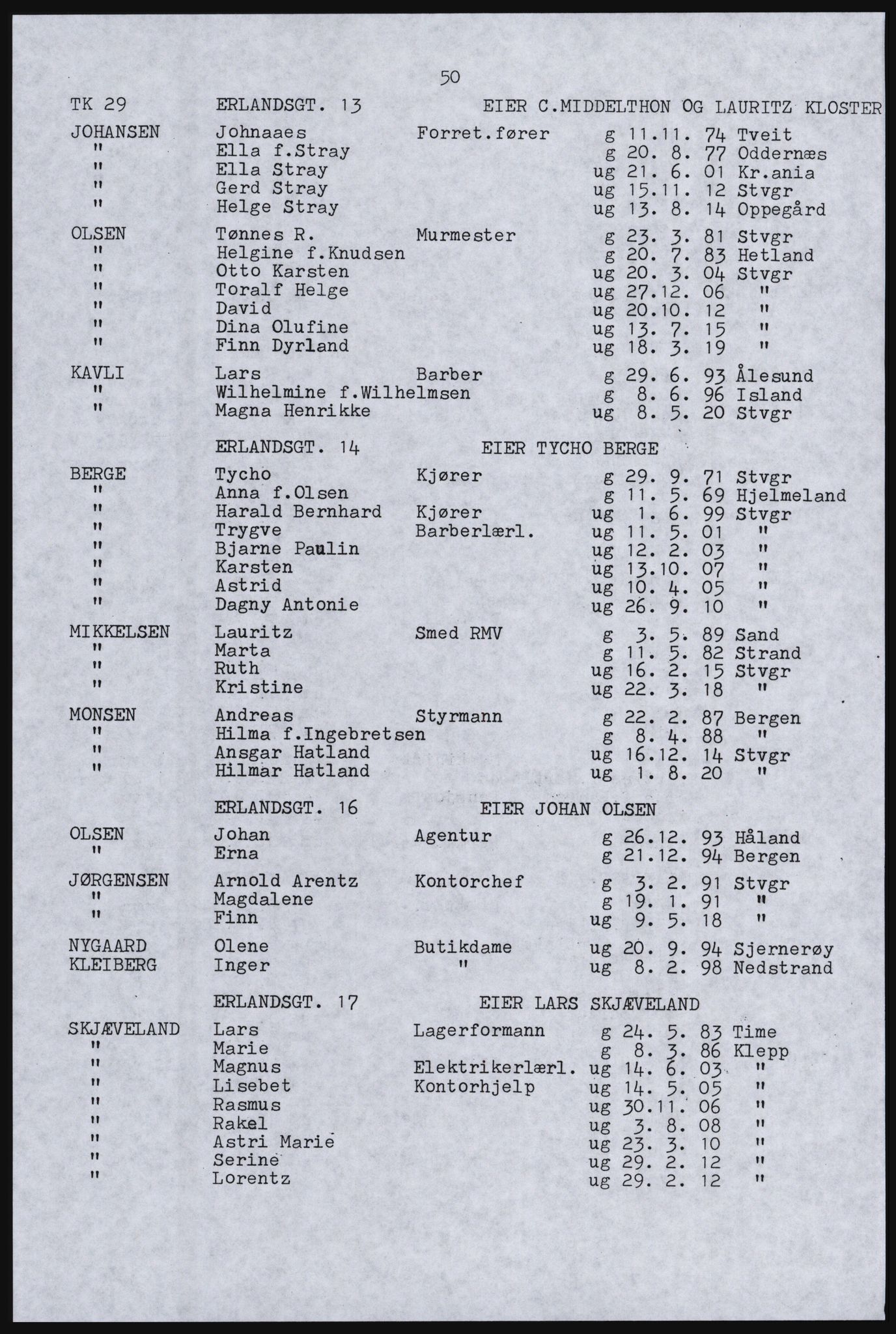 SAST, Avskrift av folketellingen 1920 for Stavanger kjøpstad, 1920, s. 56