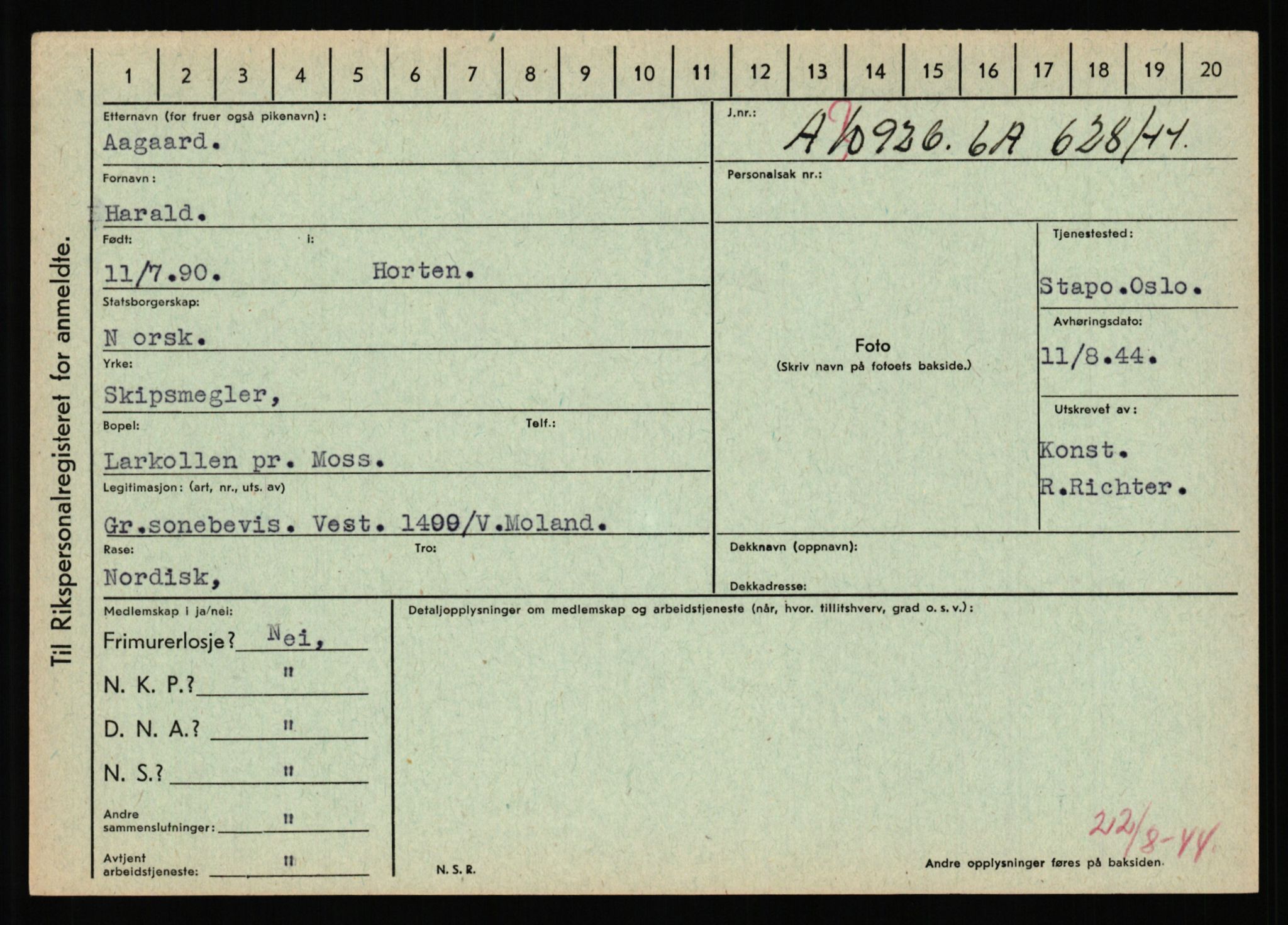 Statspolitiet - Hovedkontoret / Osloavdelingen, AV/RA-S-1329/C/Ca/L0001: Aabakken - Armann, 1943-1945, s. 88