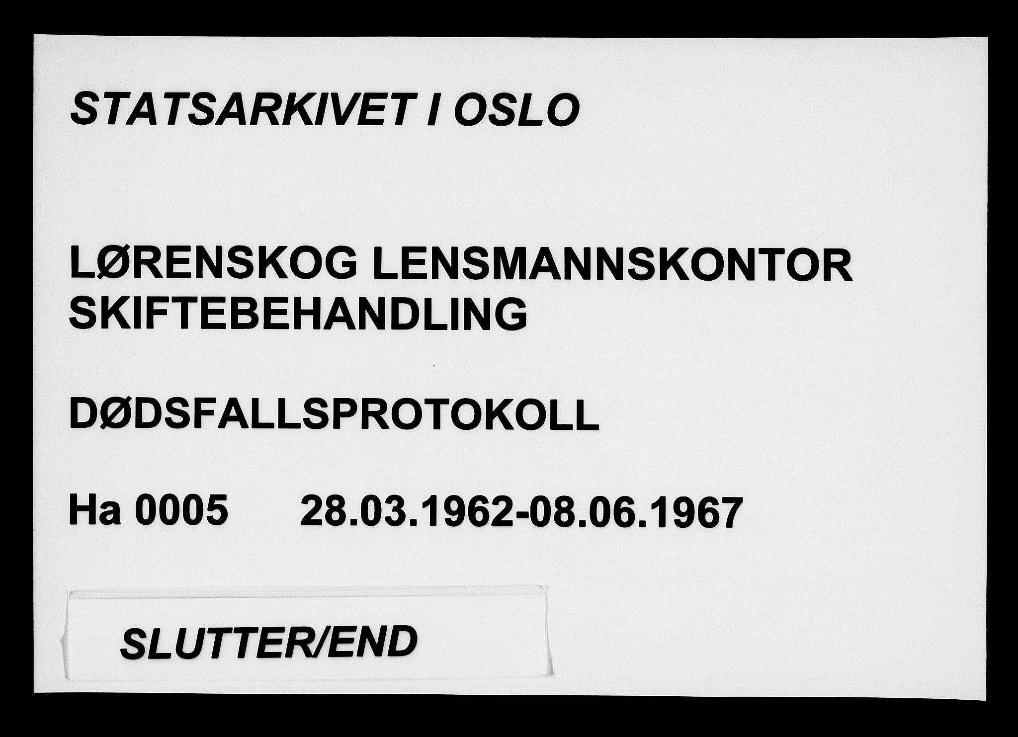 Lørenskog lensmannskontor, AV/SAO-A-10551/H/Ha/L0005: Dødsfallsprotokoll, 1962-1967