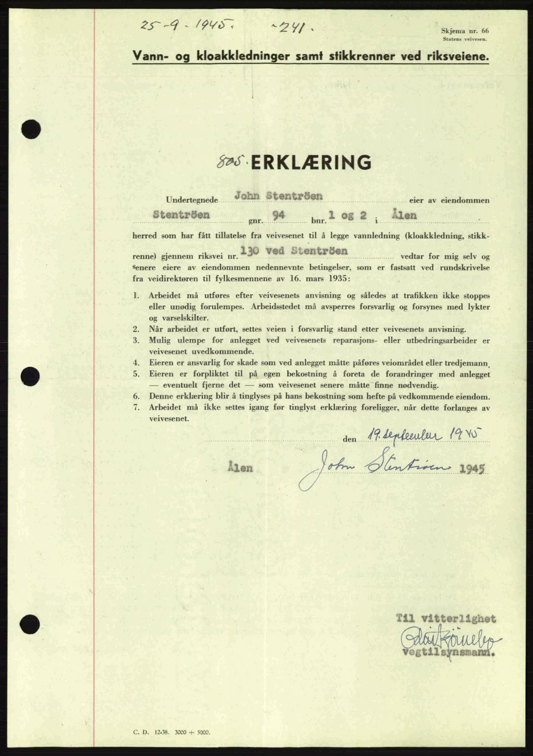 Gauldal sorenskriveri, SAT/A-0014/1/2/2C: Pantebok nr. A1a, 1945-1945, Dagboknr: 805/1945
