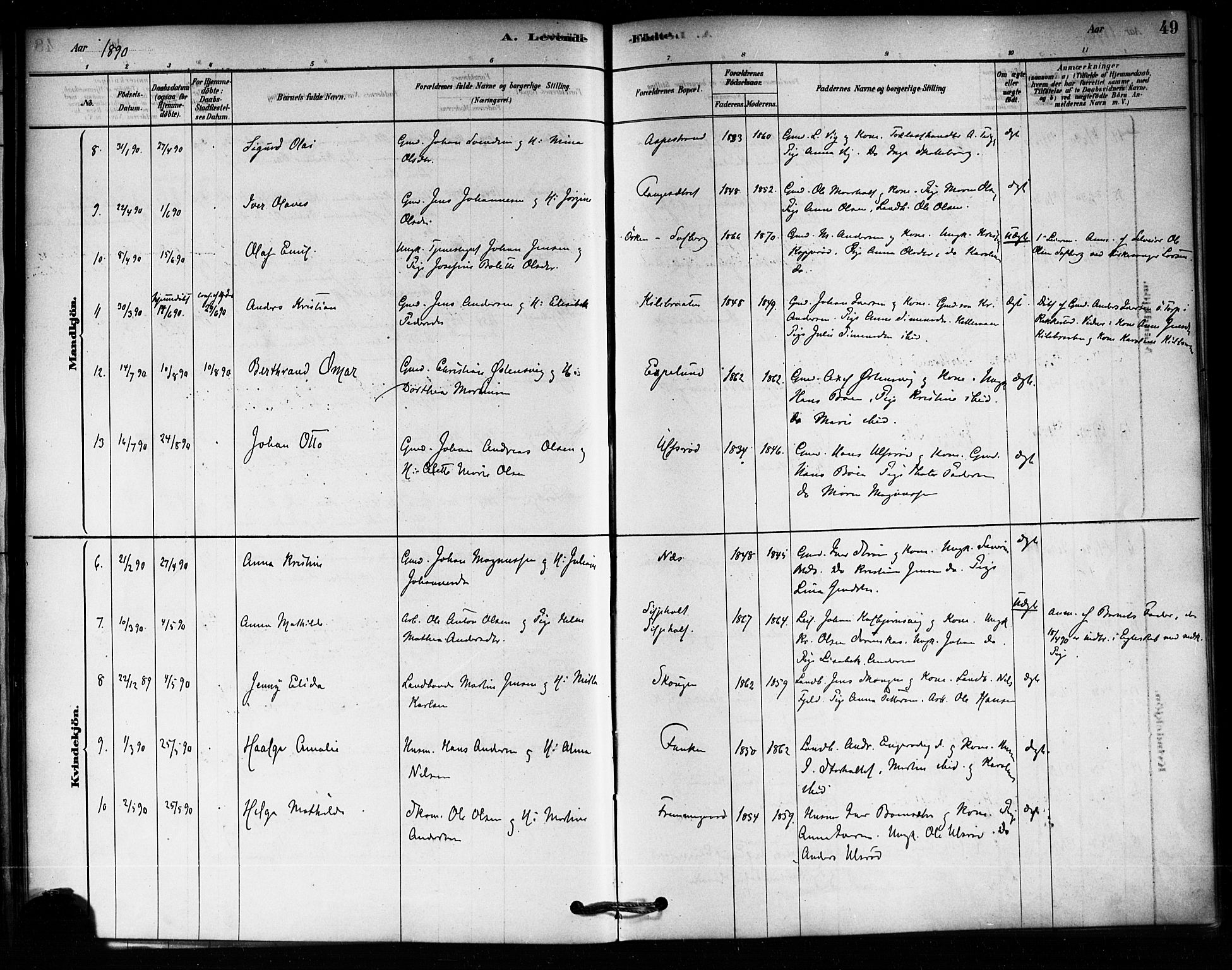 Aremark prestekontor Kirkebøker, AV/SAO-A-10899/F/Fa/L0005: Ministerialbok nr. I 5, 1878-1897, s. 49