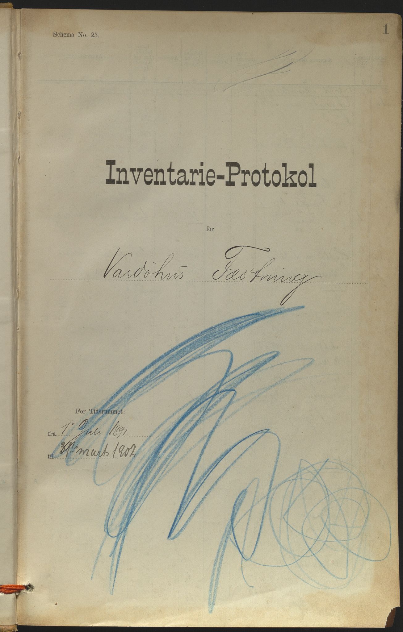 Vardøhus festning, AV/SATØ-S-0036/Rx/L0289: Inventarprotokoller og -lister (før 1891, se journalsakene, jf. besiktelser). Autorisert 08.07.1891., 1891-1902