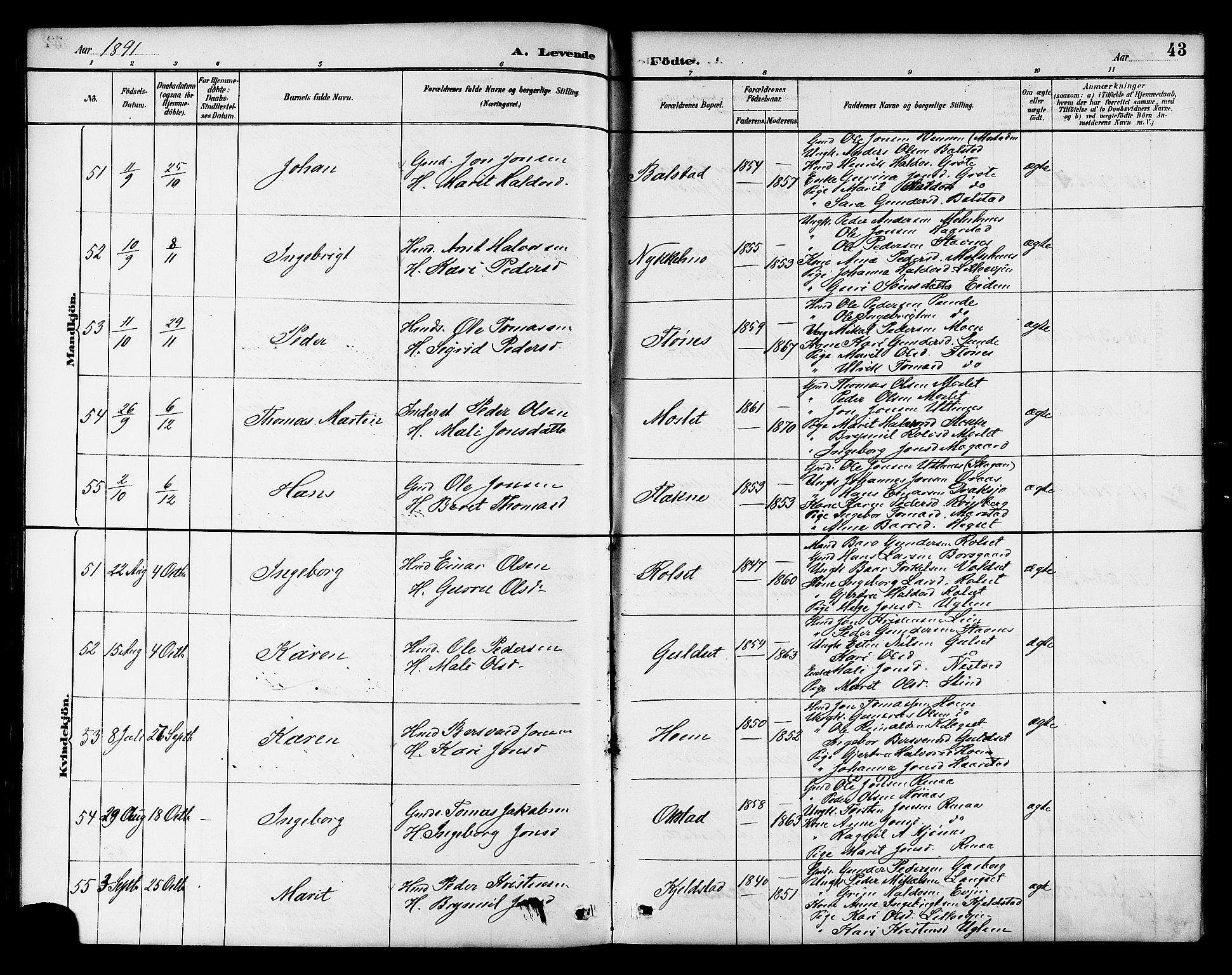 Ministerialprotokoller, klokkerbøker og fødselsregistre - Sør-Trøndelag, AV/SAT-A-1456/695/L1157: Klokkerbok nr. 695C08, 1889-1913, s. 43