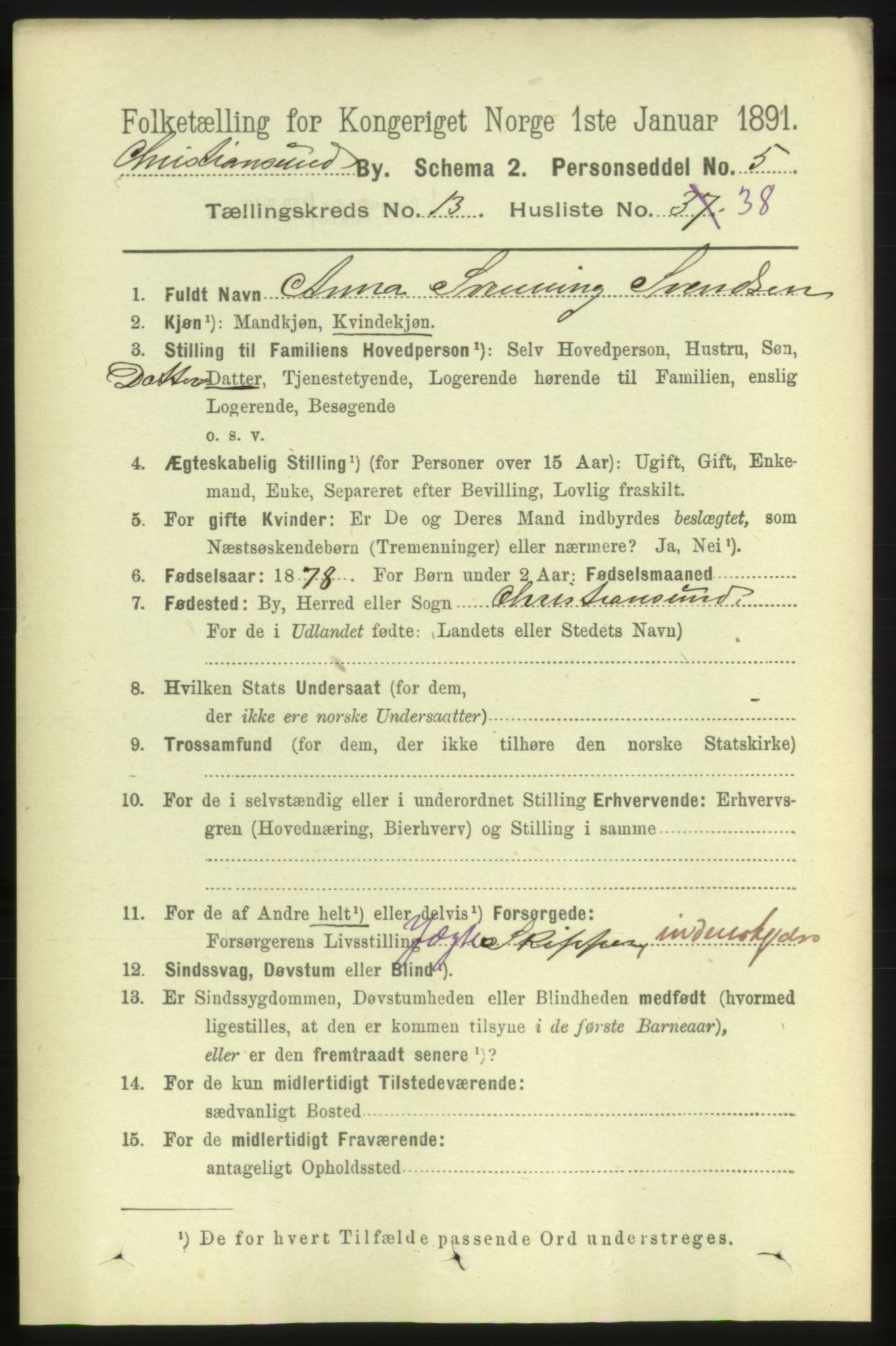 RA, Folketelling 1891 for 1503 Kristiansund kjøpstad, 1891, s. 10071