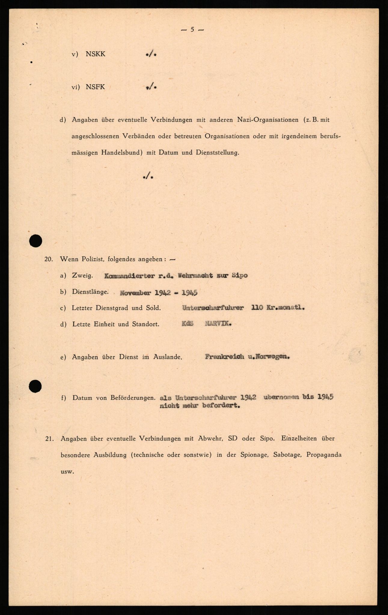 Forsvaret, Forsvarets overkommando II, AV/RA-RAFA-3915/D/Db/L0019: CI Questionaires. Tyske okkupasjonsstyrker i Norge. Tyskere., 1945-1946, s. 344