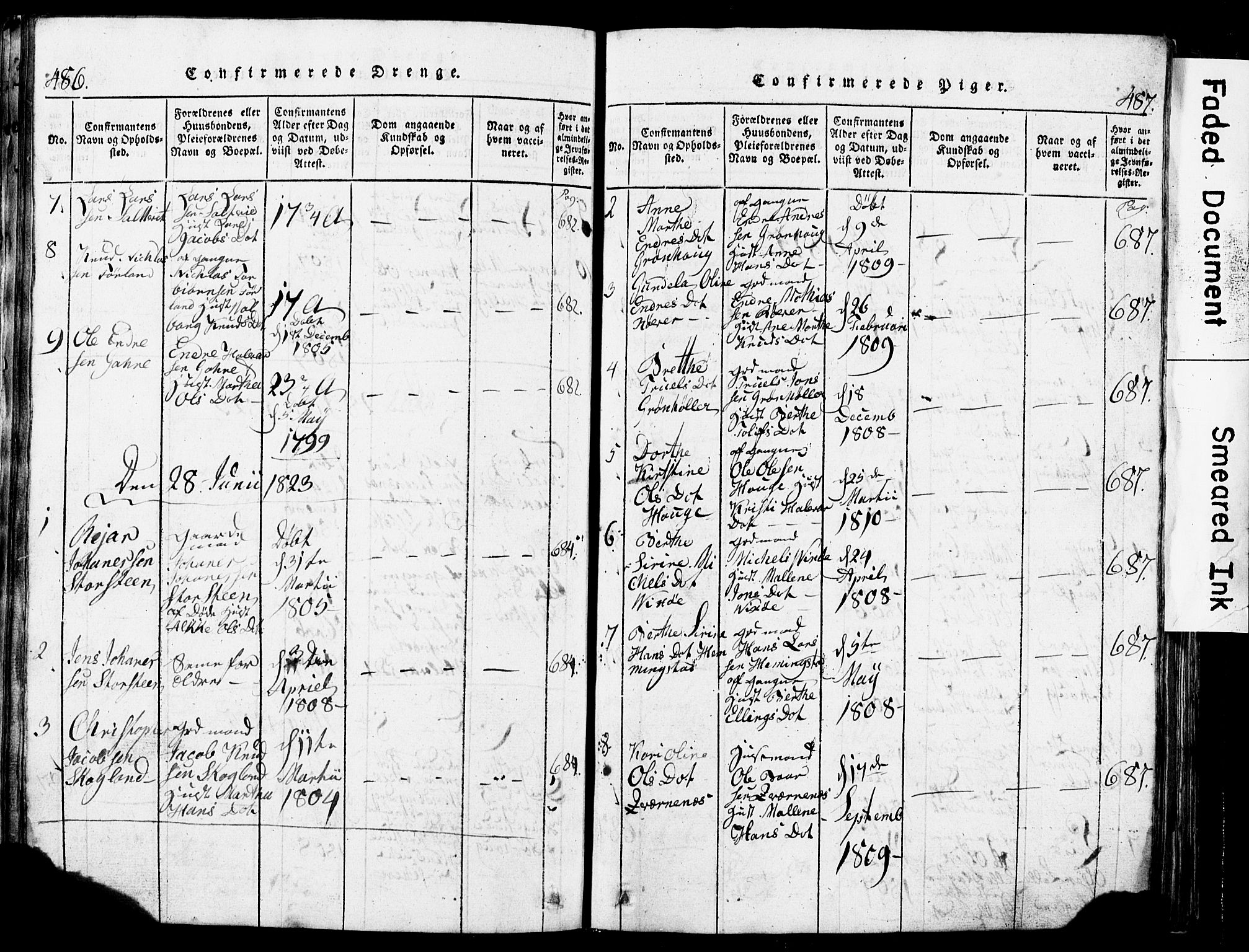 Torvastad sokneprestkontor, SAST/A -101857/H/Ha/Hab/L0002: Klokkerbok nr. B 2, 1817-1834, s. 486-487