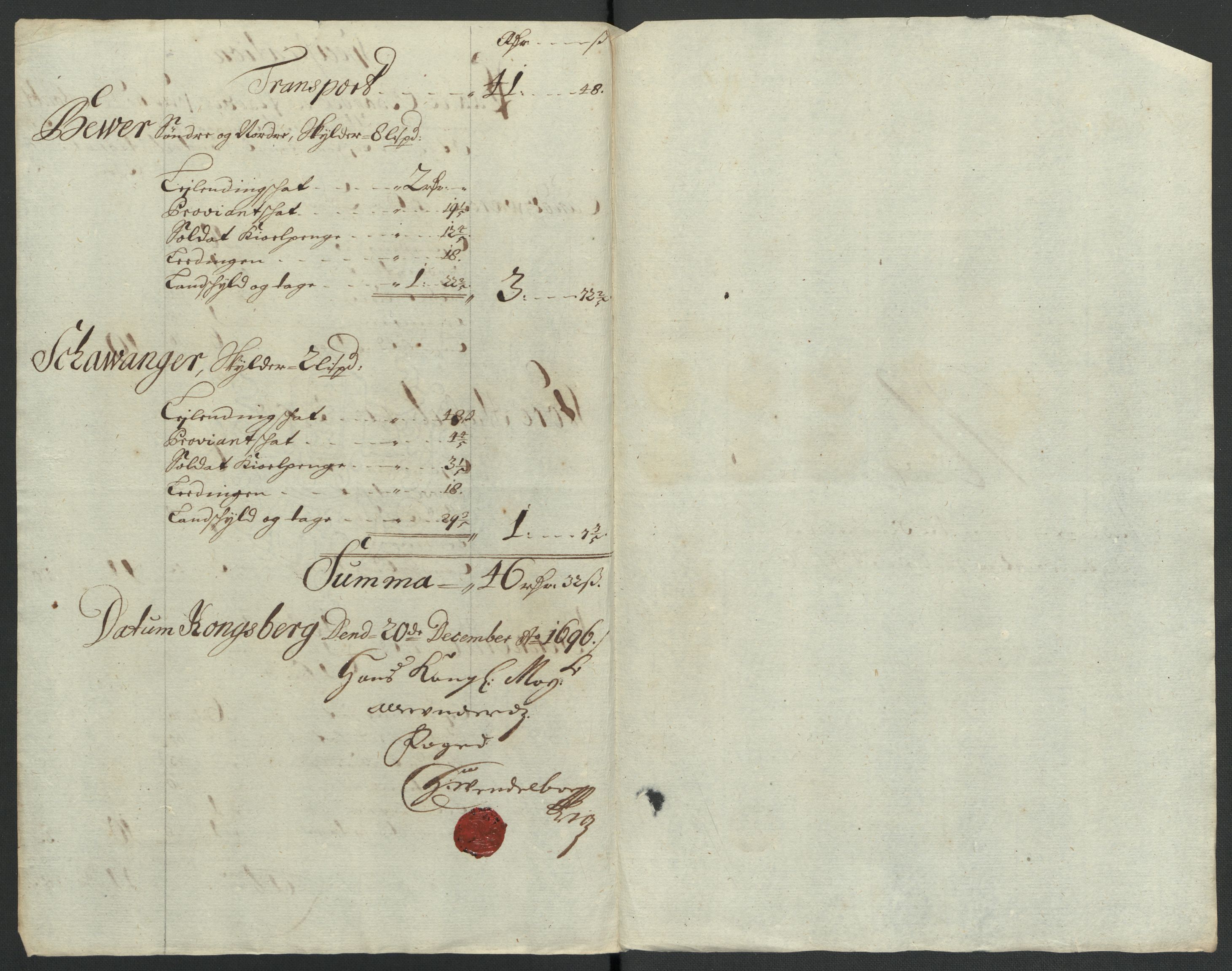 Rentekammeret inntil 1814, Reviderte regnskaper, Fogderegnskap, AV/RA-EA-4092/R24/L1576: Fogderegnskap Numedal og Sandsvær, 1696-1697, s. 332