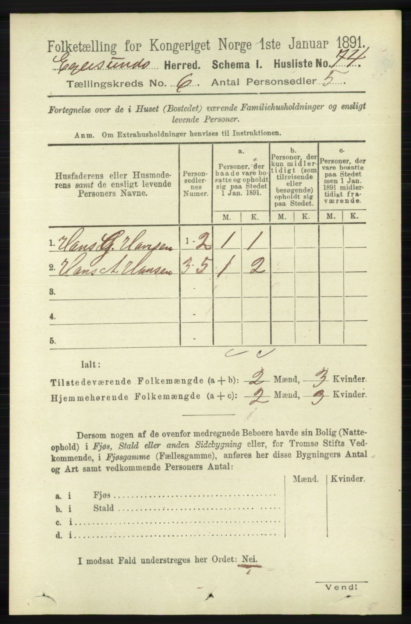 RA, Folketelling 1891 for 1116 Eigersund herred, 1891, s. 2268