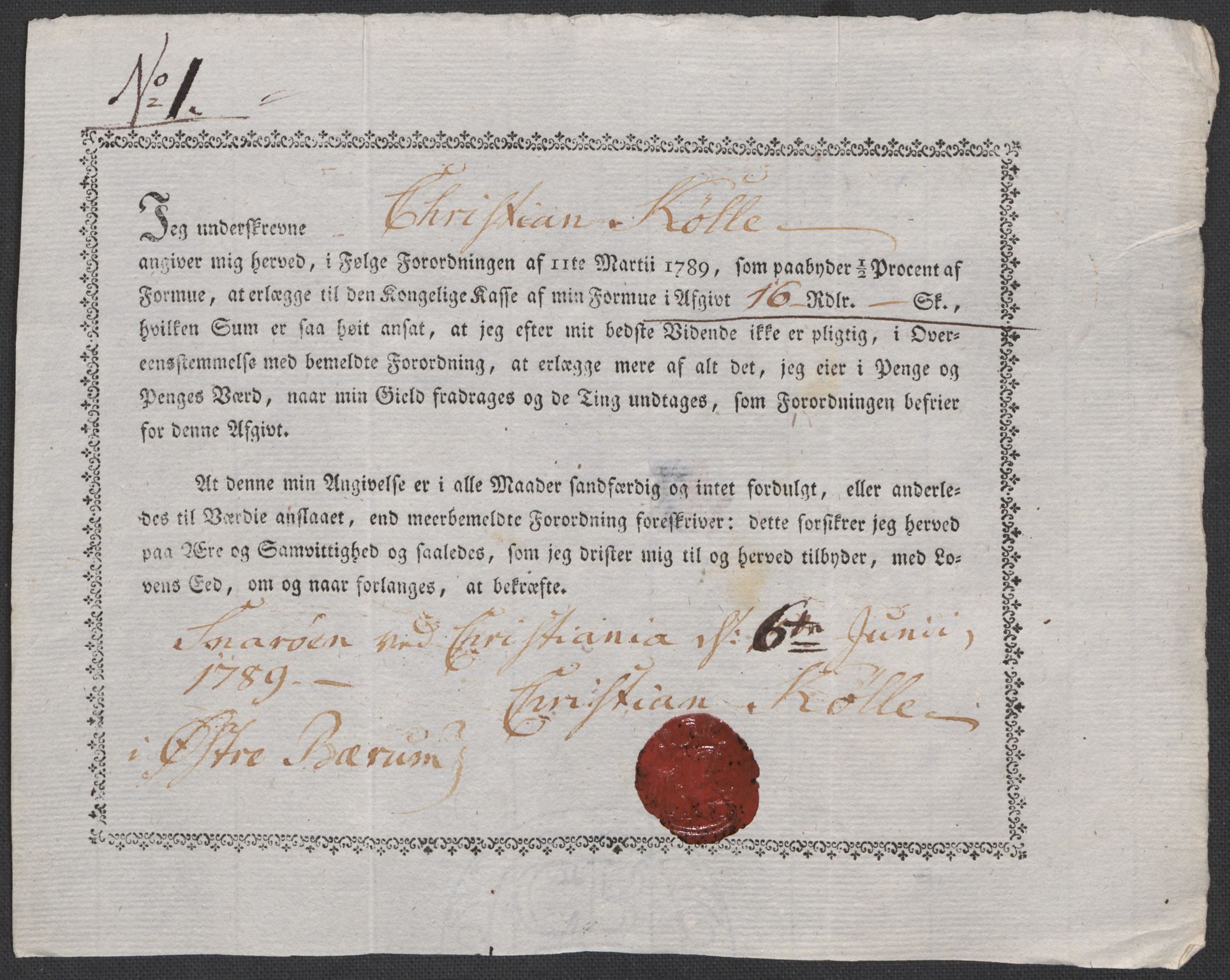 Rentekammeret inntil 1814, Reviderte regnskaper, Mindre regnskaper, AV/RA-EA-4068/Rf/Rfe/L0001: Aker og Follo fogderi, 1789, s. 176