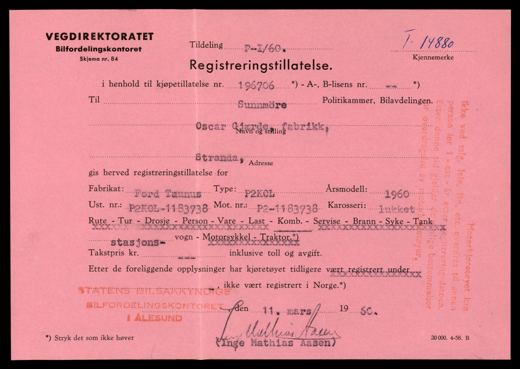 Møre og Romsdal vegkontor - Ålesund trafikkstasjon, AV/SAT-A-4099/F/Fe/L0049: Registreringskort for kjøretøy T 14864 - T 18613, 1927-1998, s. 437