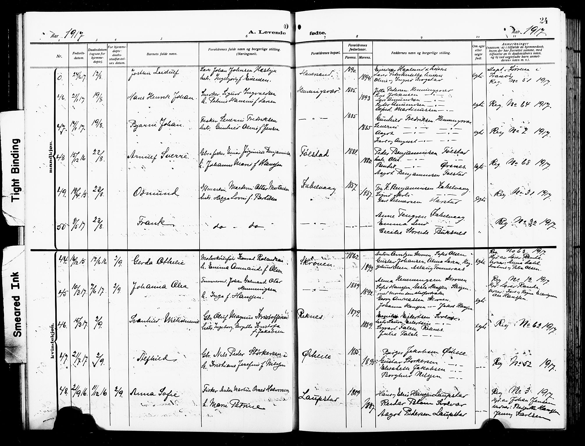 Ministerialprotokoller, klokkerbøker og fødselsregistre - Nordland, AV/SAT-A-1459/874/L1080: Klokkerbok nr. 874C09, 1915-1925, s. 24