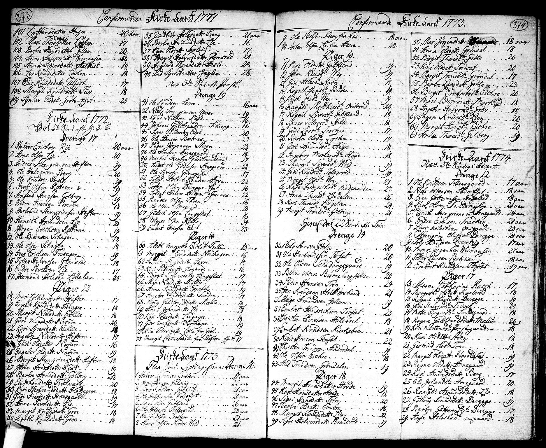 Nes kirkebøker, AV/SAKO-A-236/F/Fa/L0004: Ministerialbok nr. 4, 1764-1786, s. 373-374