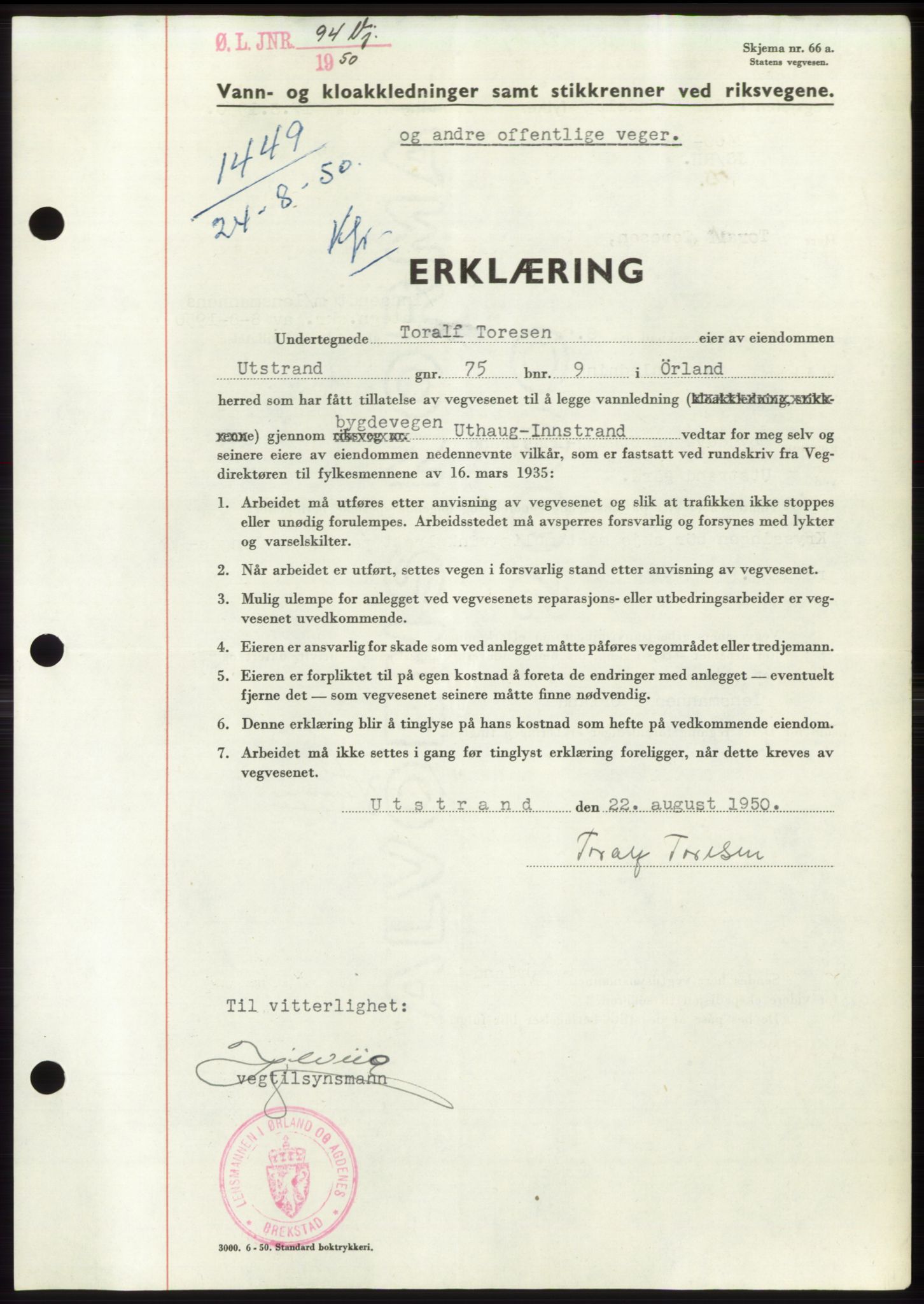 Fosen sorenskriveri, AV/SAT-A-1107/1/2/2C: Pantebok nr. B3, 1948-1950, Dagboknr: 1449/1950