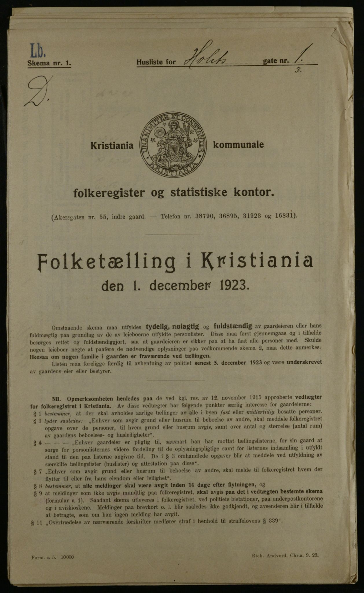 OBA, Kommunal folketelling 1.12.1923 for Kristiania, 1923, s. 45731