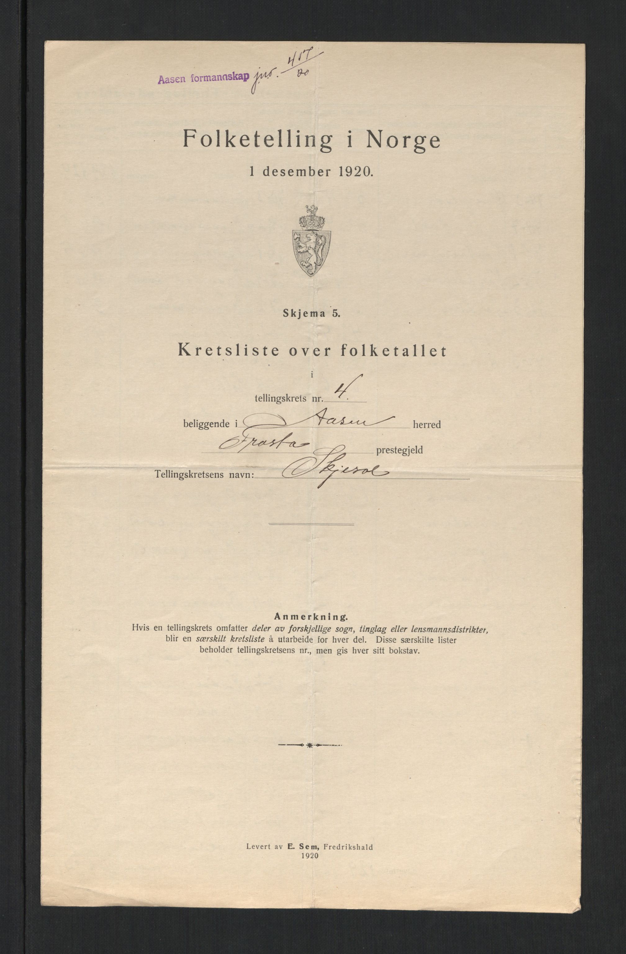 SAT, Folketelling 1920 for 1716 Åsen herred, 1920, s. 18