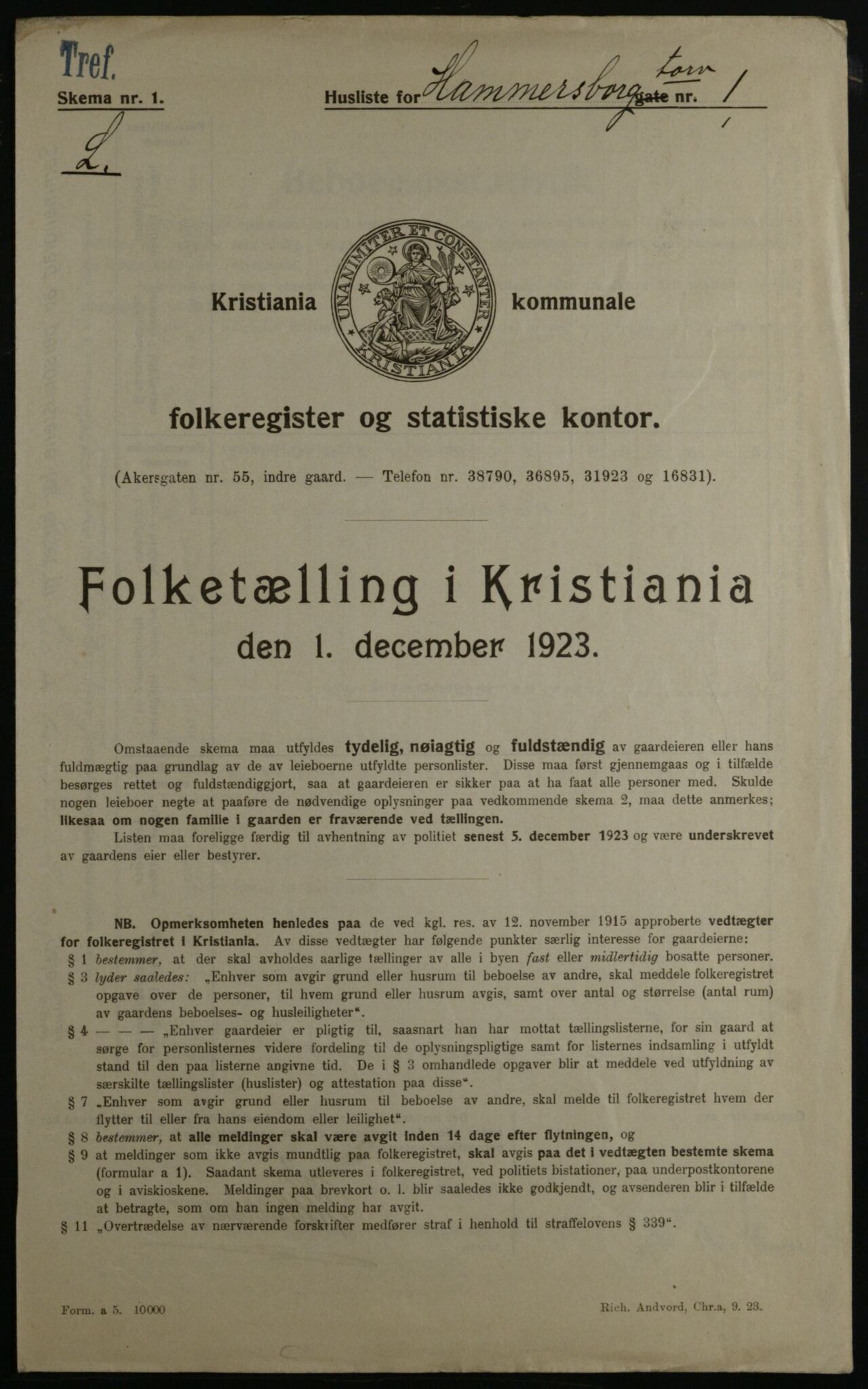 OBA, Kommunal folketelling 1.12.1923 for Kristiania, 1923, s. 38517