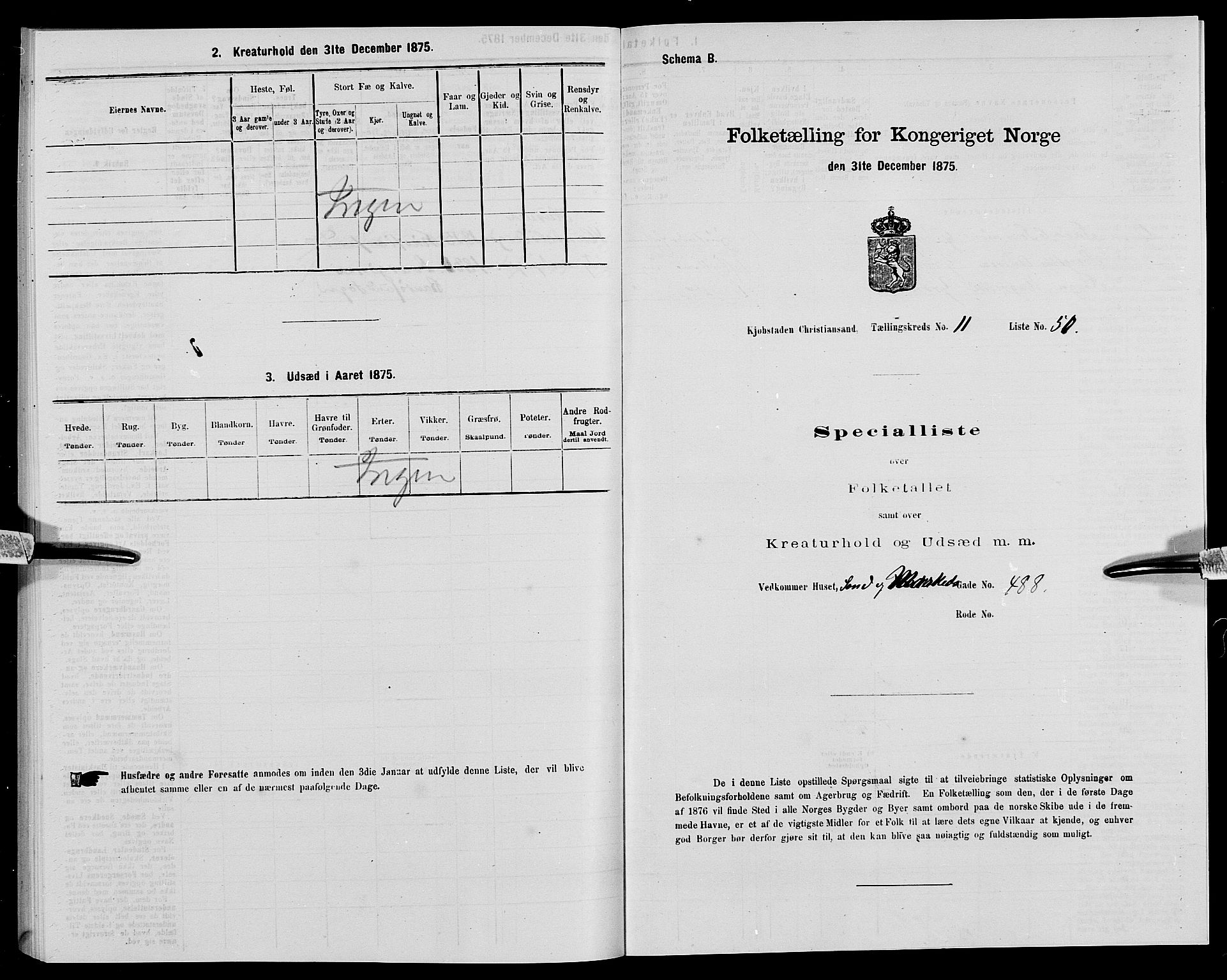 SAK, Folketelling 1875 for 1001P Kristiansand prestegjeld, 1875, s. 1923