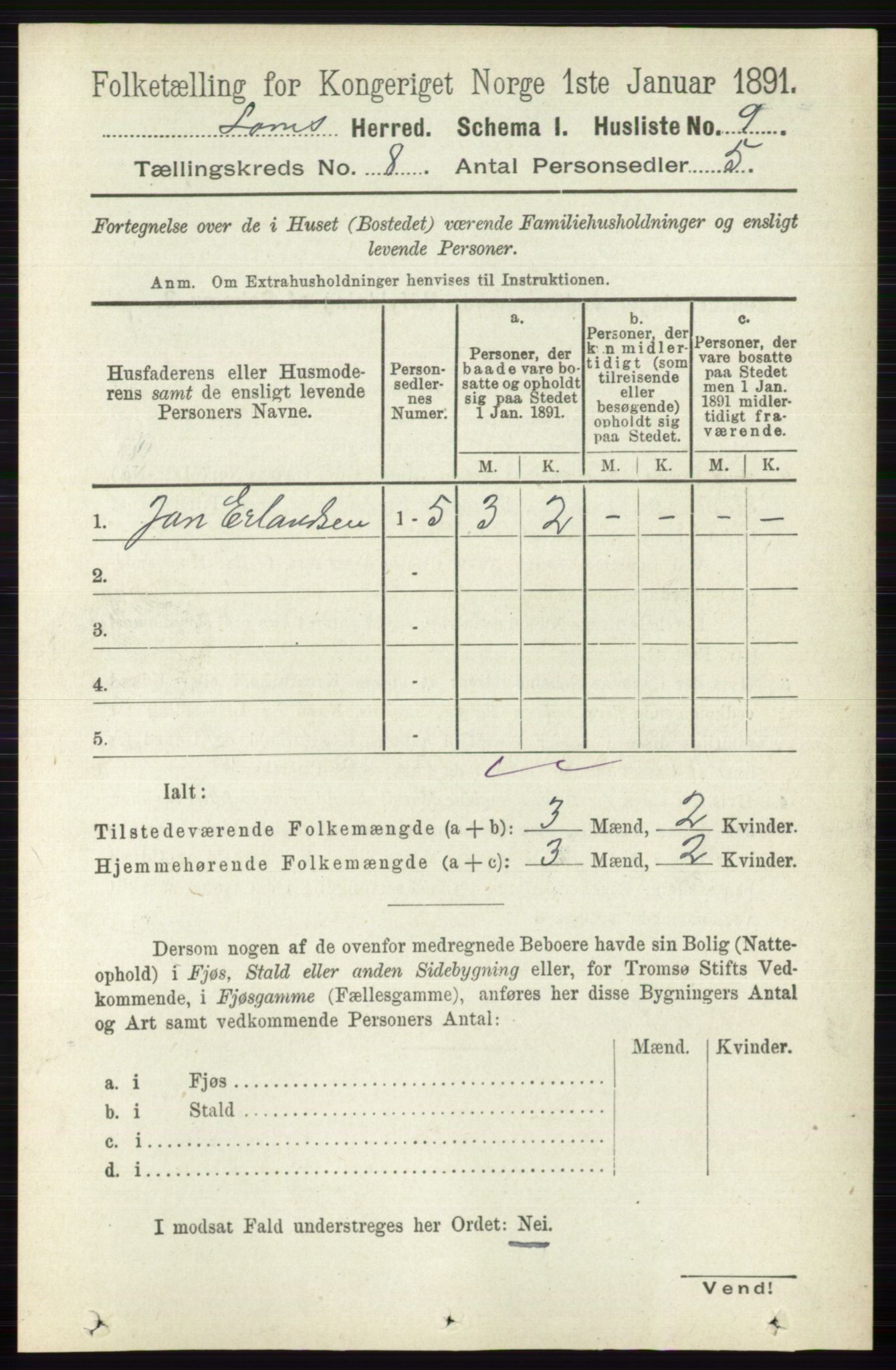 RA, Folketelling 1891 for 0514 Lom herred, 1891, s. 3051